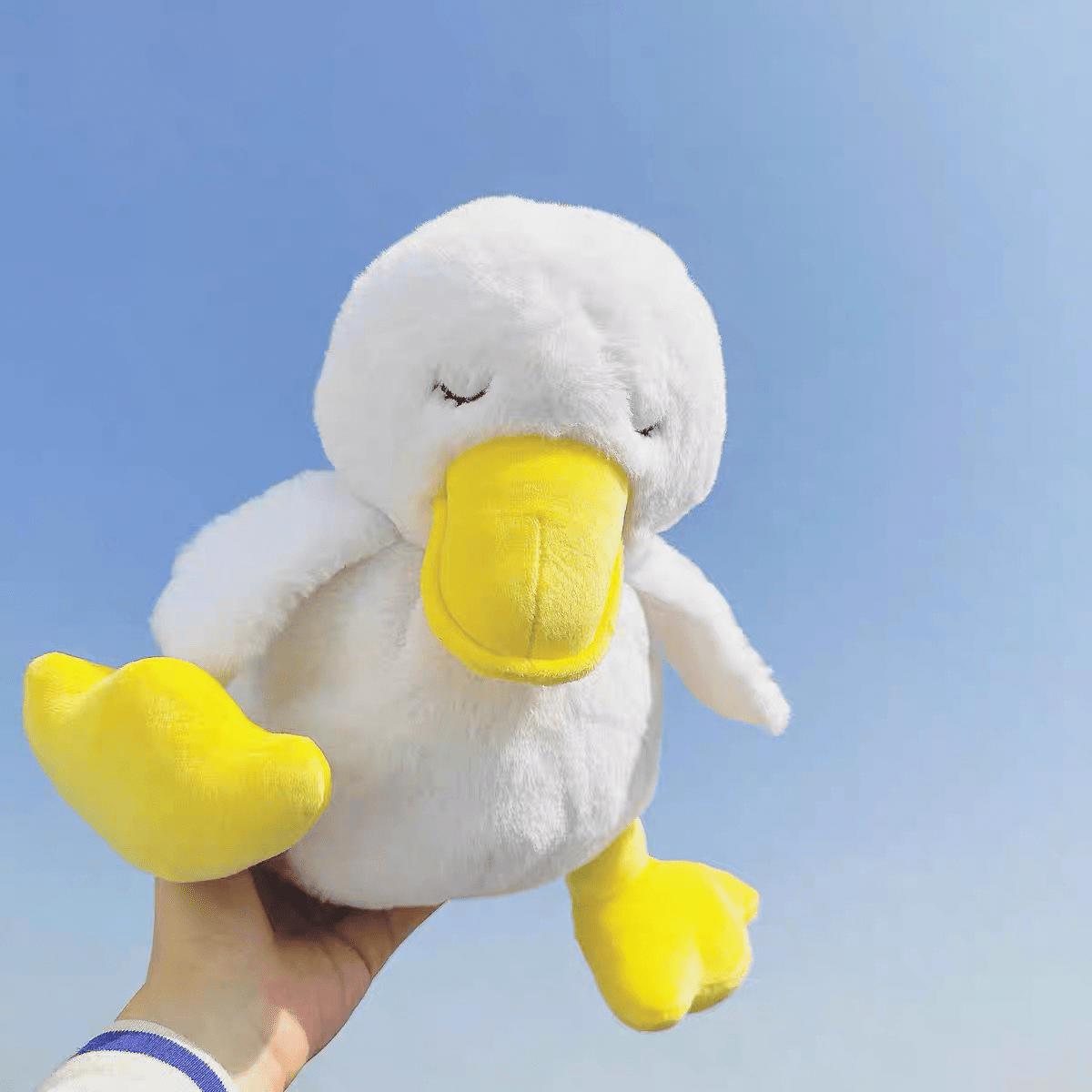 UNEEDE 10-inch Soft Cute Duck Plush Toy Sleeping Duck Stuffed Toy white