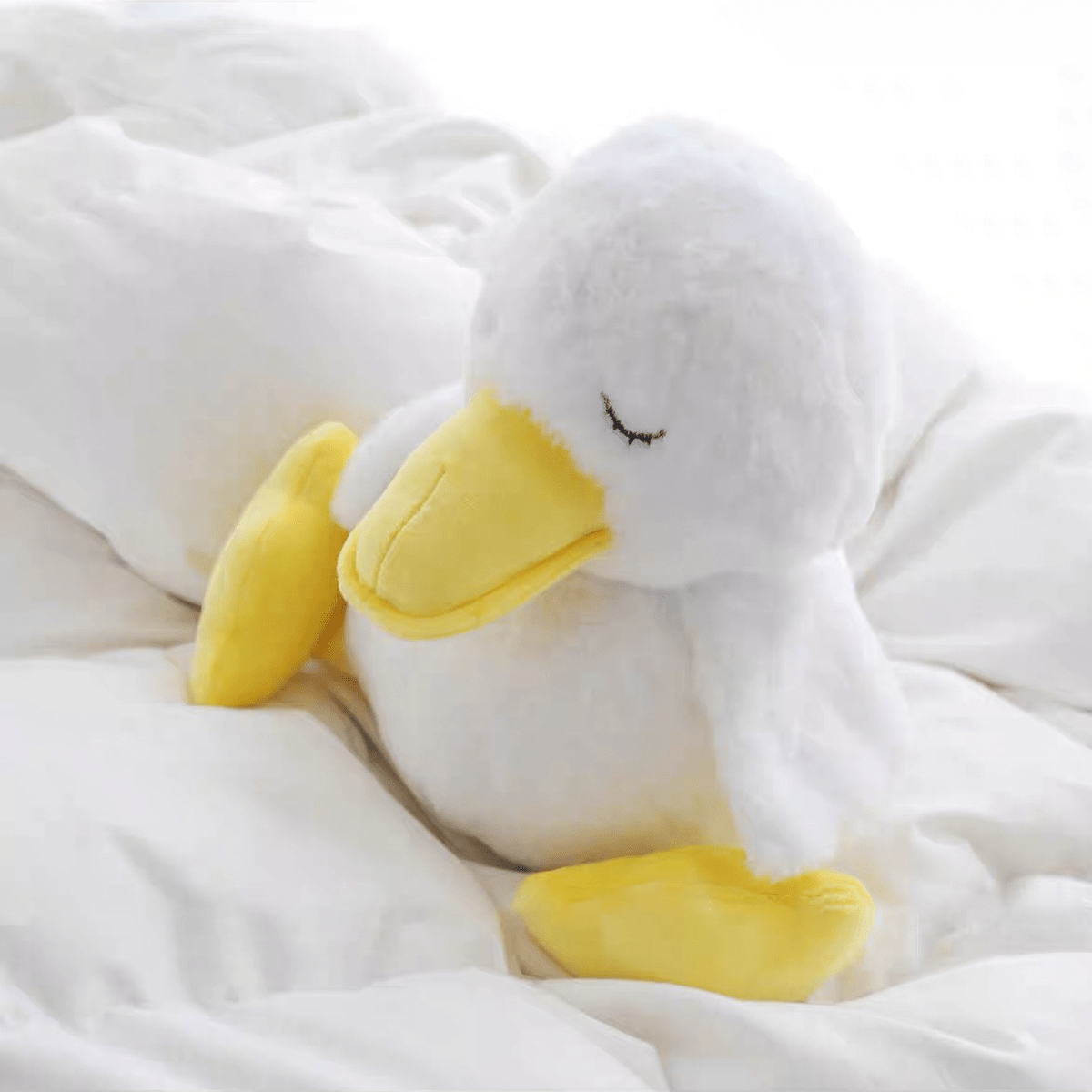 UNEEDE 10-inch Soft Cute Duck Plush Toy Sleeping Duck Stuffed Toy white