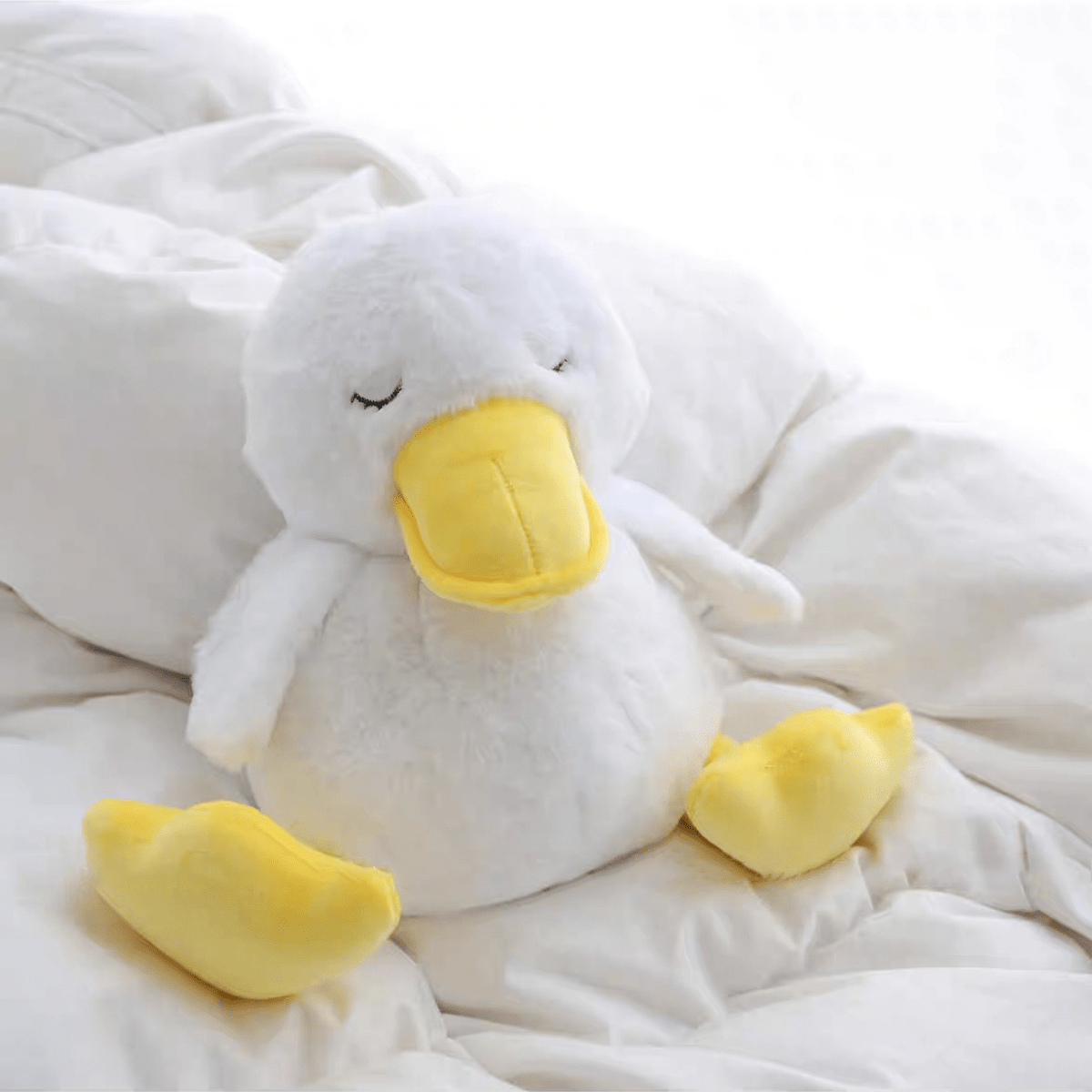UNEEDE 10-inch Soft Cute Duck Plush Toy Sleeping Duck Stuffed Toy white