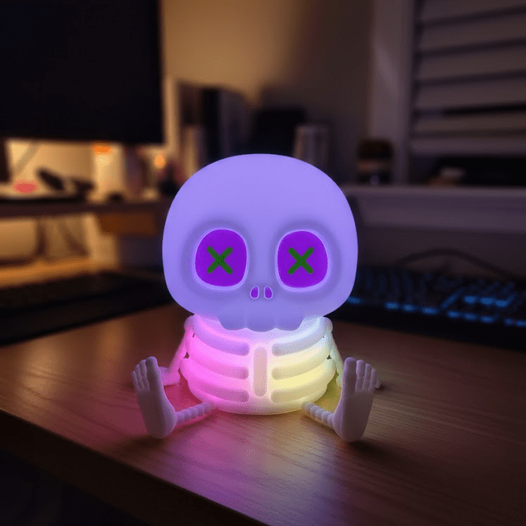 UNEEDE Squishy Skeleton Night Light, Super Cute Skull Silicone Lamp, Funny Ghostly Friend Lamp, Stress-Relief Silicone Body, USB Rechargeable
