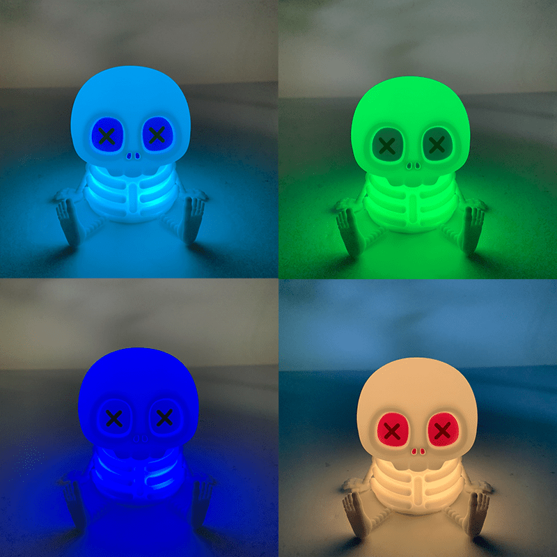 UNEEDE Squishy Skeleton Night Light, Super Cute Skull Silicone Lamp, Funny Ghostly Friend Lamp, Stress-Relief Silicone Body, USB Rechargeable