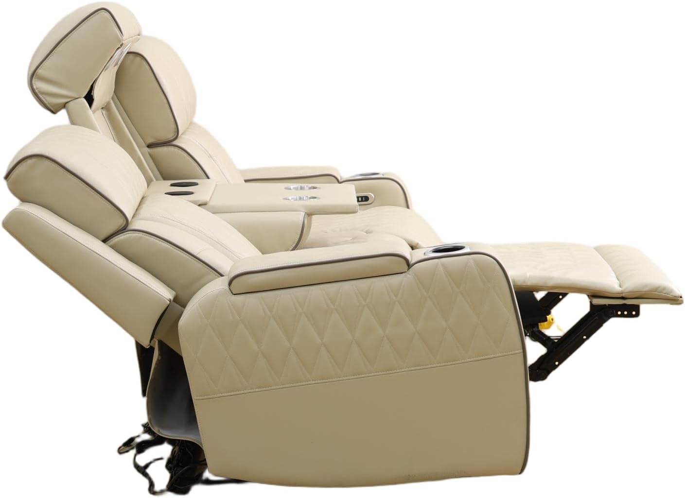 UNEEDE Recliner Chair with Storage, Breathable Leather Reclining Chair Couch with Cup Holder Comfy Armrest Backrest, Adjustable Angle Ergonomic Design for Living Room Bedroom RV Beige