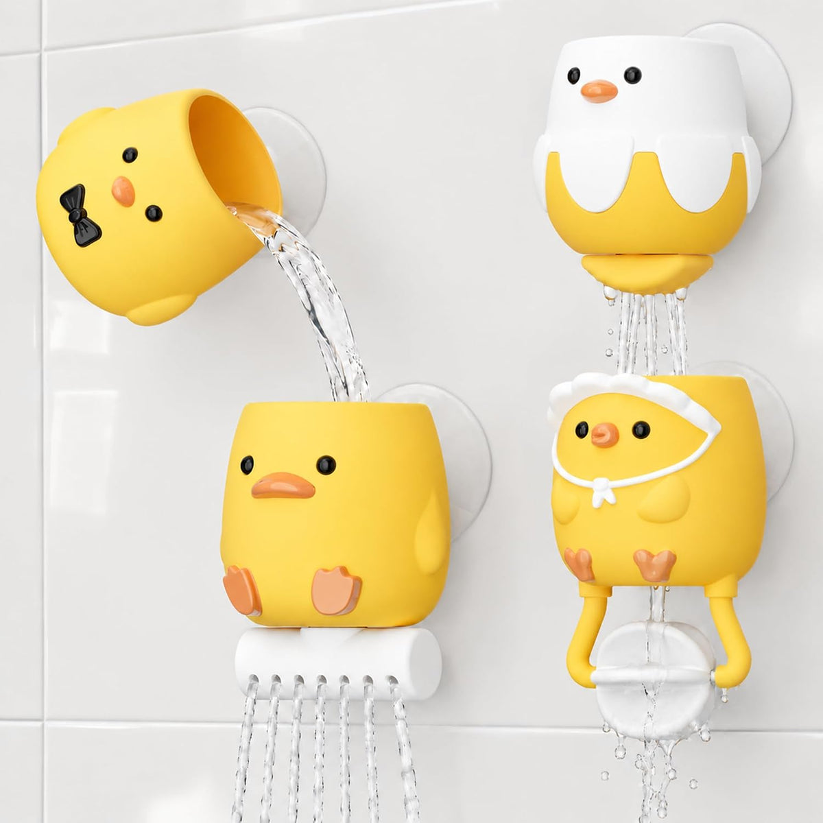 Silicone Bath Pouring Toys for Babies 3+ Months, 4-Piece Animal Set Pour & Play Waterfall Toy Set with Suction Cups, Soft Silicone Bathtub Toys for Infant Toddler