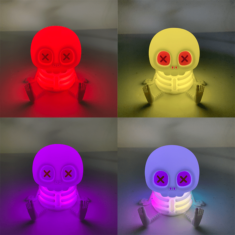 UNEEDE Squishy Skeleton Night Light, Super Cute Skull Silicone Lamp, Funny Ghostly Friend Lamp, Stress-Relief Silicone Body, USB Rechargeable