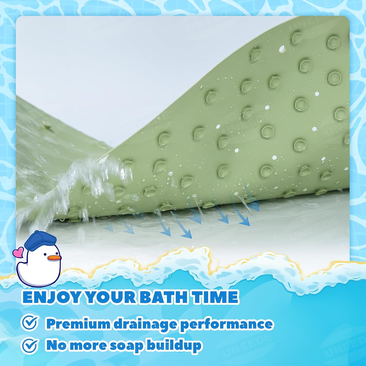 UNEEDE Green Frog Kids Bathtub Mat Non Slip Shower Mat for Toddlers, Washable Anti Slip Tub Surface, Soft Rubber Mat for Bathtub Shower, Waterproof Bathtub Essentials for Children