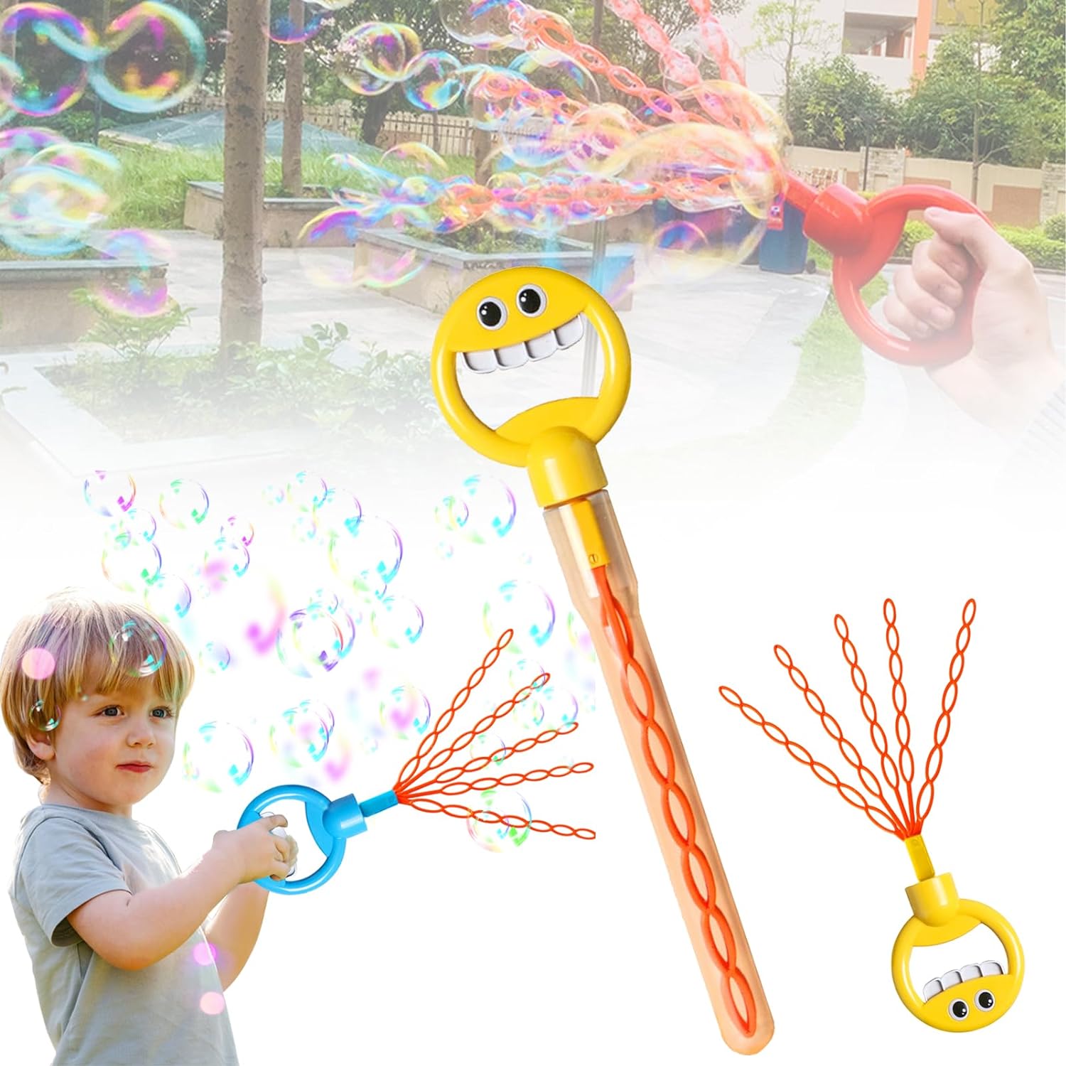 Uneede 32 Hole Smiling Face Bubble Stick, 2024 New Children's Bubble Wand Toy, 5-Claw Bubble Wands for Kids, Bubble Machine for Summer Toy Party Favor, Outdoors Activity