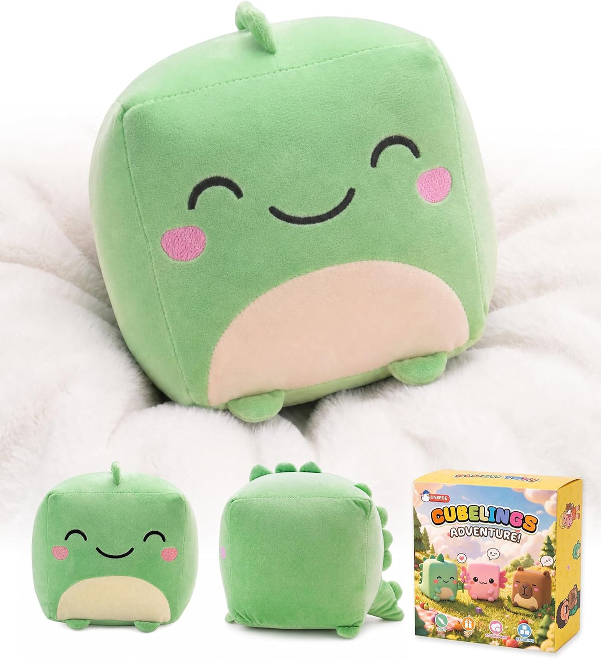 Dinosaur Plush, 7.87-Inch Cute Green Cube Stuffed Animal for Adults Soft Dino Plushie for Cozy Nights, Dorm Decor and Desk Setups,Gift for College Students and Plush Lovers