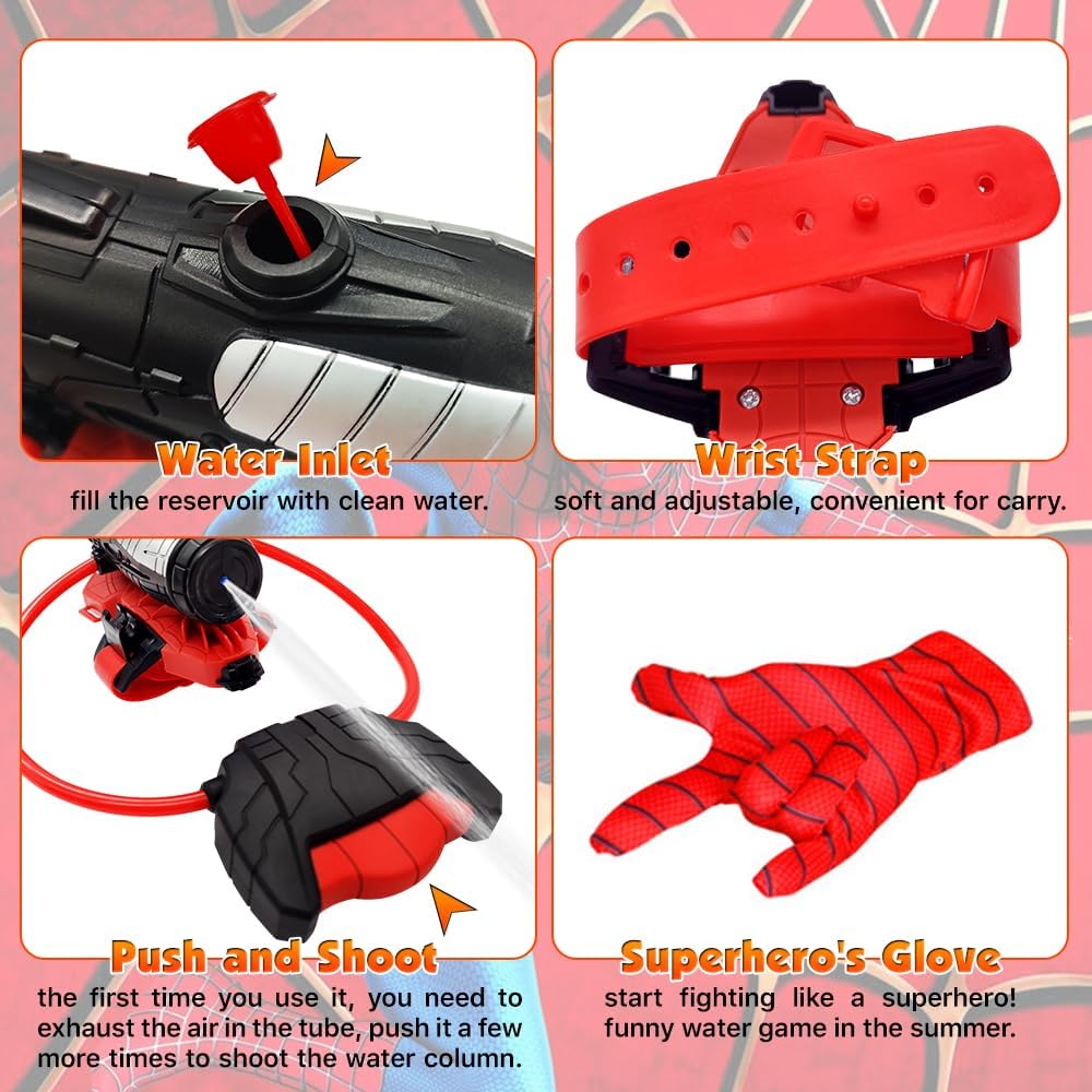 Water Guns, Spider Web Shooters Toy, Superhero Squirt Guns, Summer Outdoor Toys for Kids, Wrist Water Sprayer Toy with Glove, Backyard Fun Gift for Kids Outside