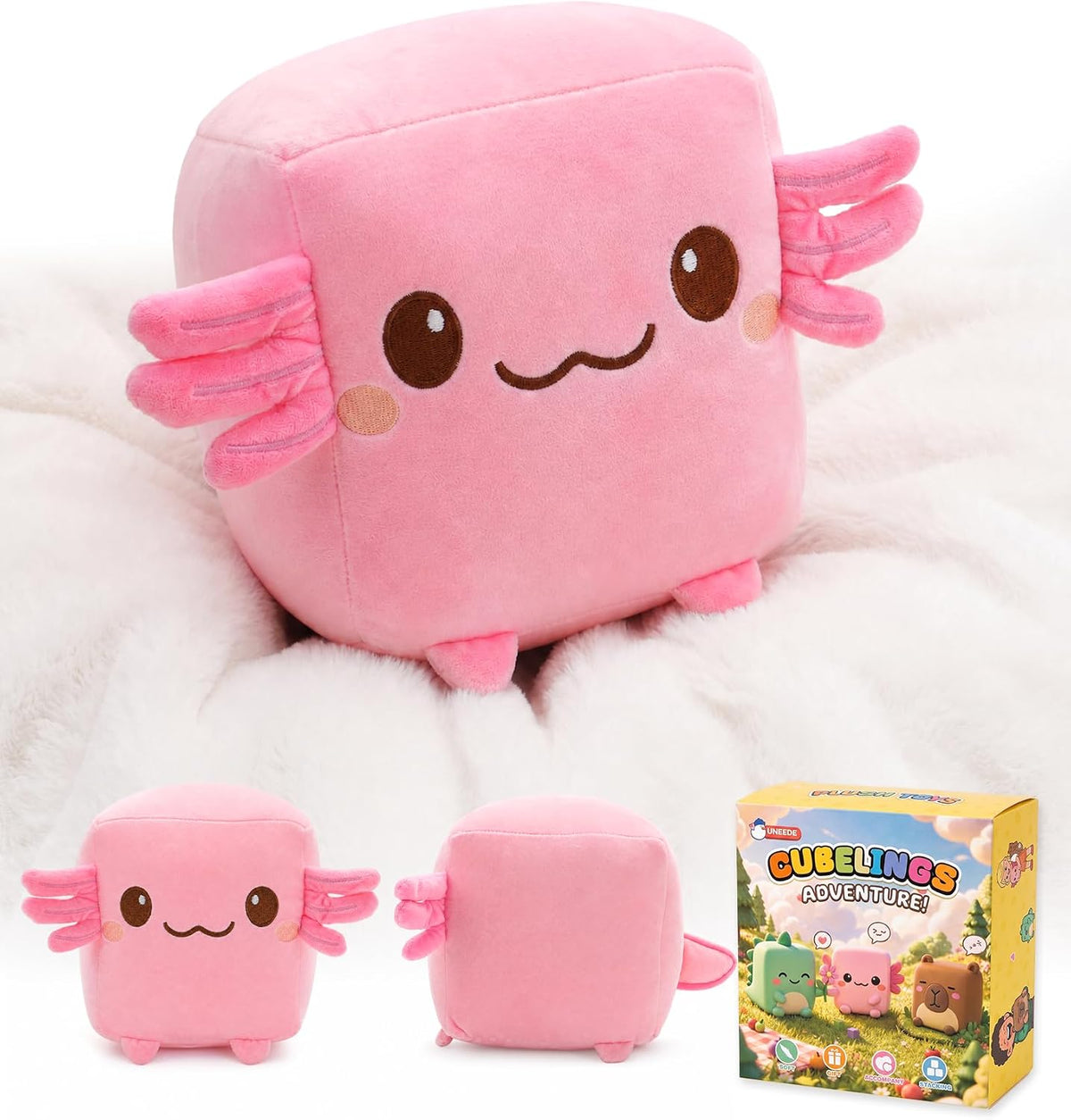 Axolotl Plush, 7.87-Inch Cute Pink Cube Stuffed Animal for Adults Soft Axolotl Soft Toy for Cosy Nights, Dorm Decor and Desk Setups,Gift for University Students and Soft Toy Lovers