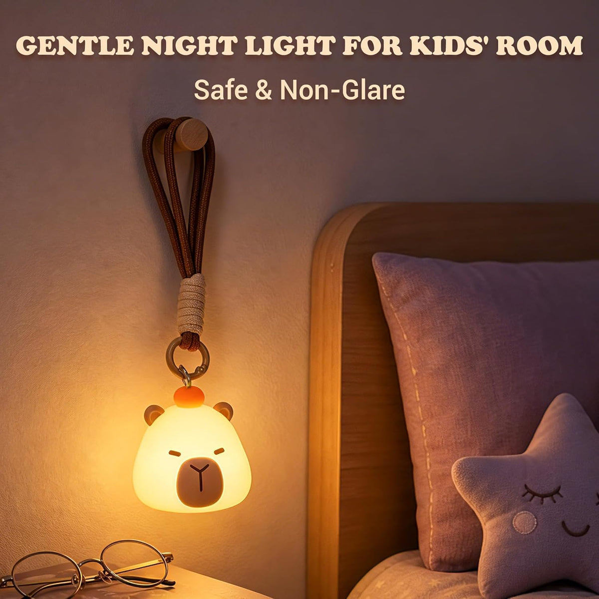 Mini Capybara Night Light with Lanyard, 8 Color Changing Rechargeabl Portable Mini Kids Night Light , Soft Silicone Cute Lamp for Bedroom & Camping, Capybara Gifts