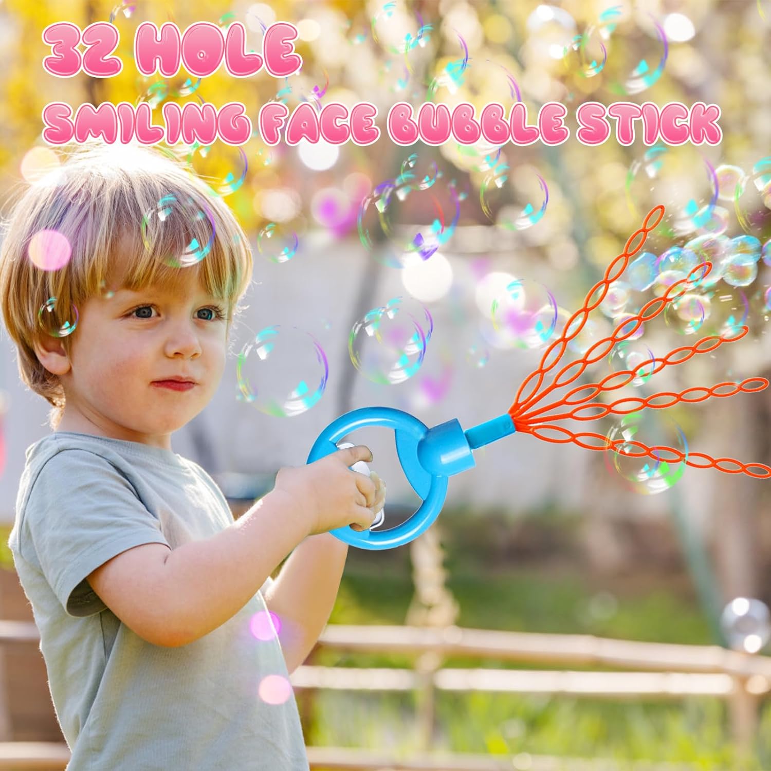 Uneede 32 Hole Smiling Face Bubble Stick, 2024 New Children's Bubble Wand Toy, 5-Claw Bubble Wands for Kids, Bubble Machine for Summer Toy Party Favor, Outdoors Activity
