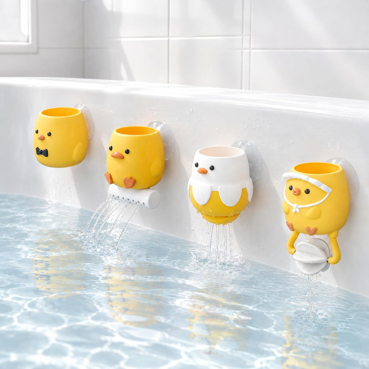 Silicone Bath Pouring Toys for Babies 3+ Months, 4-Piece Animal Set Pour & Play Waterfall Toy Set with Suction Cups, Soft Silicone Bathtub Toys for Infant Toddler