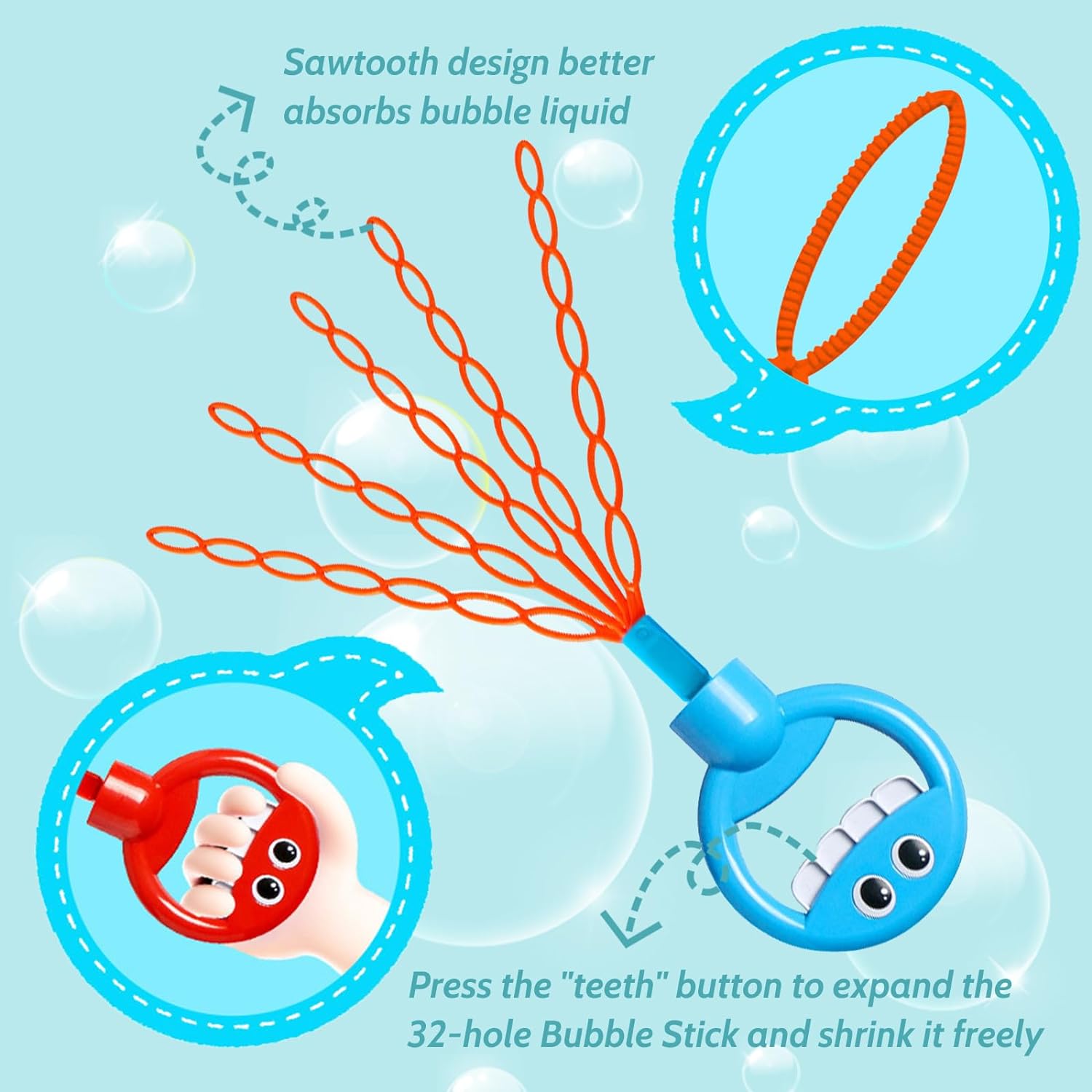 Uneede 32 Hole Smiling Face Bubble Stick, 2024 New Children's Bubble Wand Toy, 5-Claw Bubble Wands for Kids, Bubble Machine for Summer Toy Party Favor, Outdoors Activity
