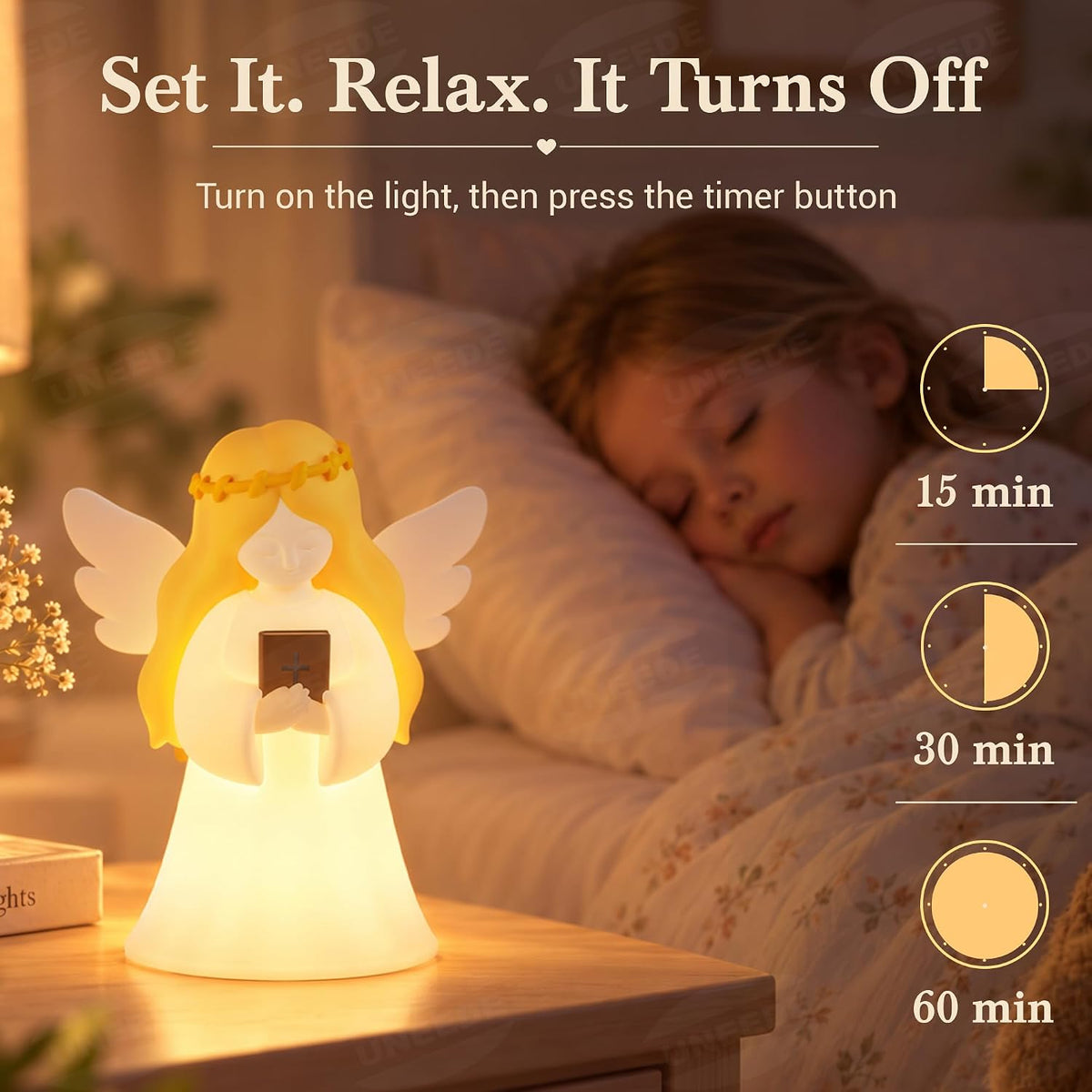Angel Night Light with NFC Bible Verses, Bible-Holding Figurine Christian gift for women with 3 guided breathing patterns, 4 light modes, a rechargeable battery and an auto-off timer