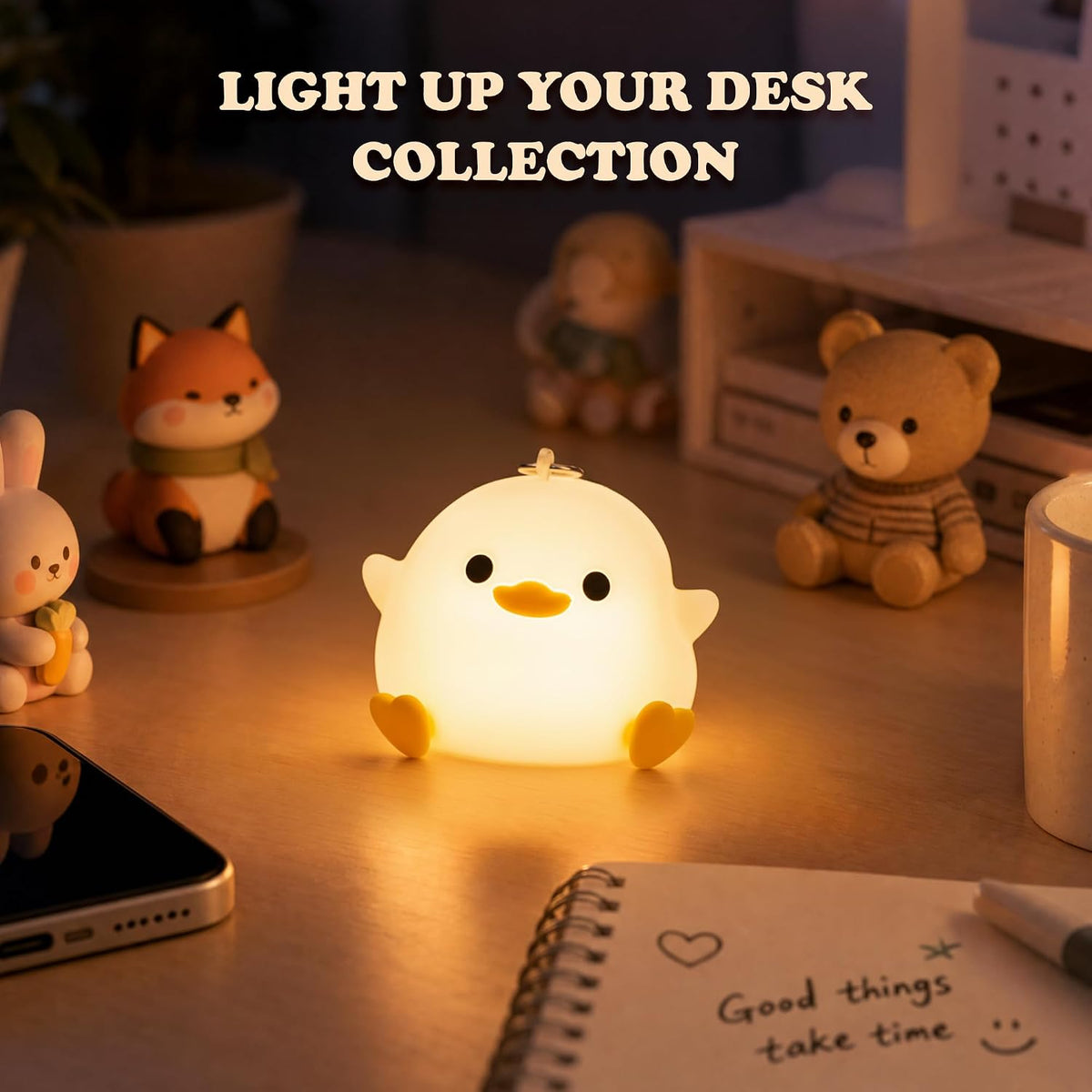 Mini Duck Night Light with Lanyard, 8 Color Changing Rechargeable Portable Mini Night Light for Kids, Soft Silicone Duck Squishy Cute Lamp for Bedroom & Camping, Gifts
