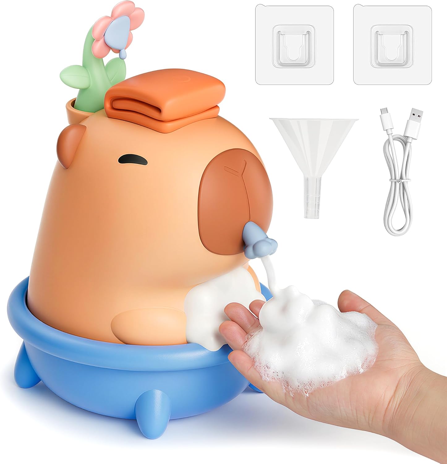 UNEEDE Capybara Soap Dispenser, Automatic Touchless Foaming with Advanced Sensor, IP7 Waterproof, Portable & Wall Mount Rechargeable, 9.5oz/280ml, Cute Soft Silicone Design for Bathroom, Decor Gifts