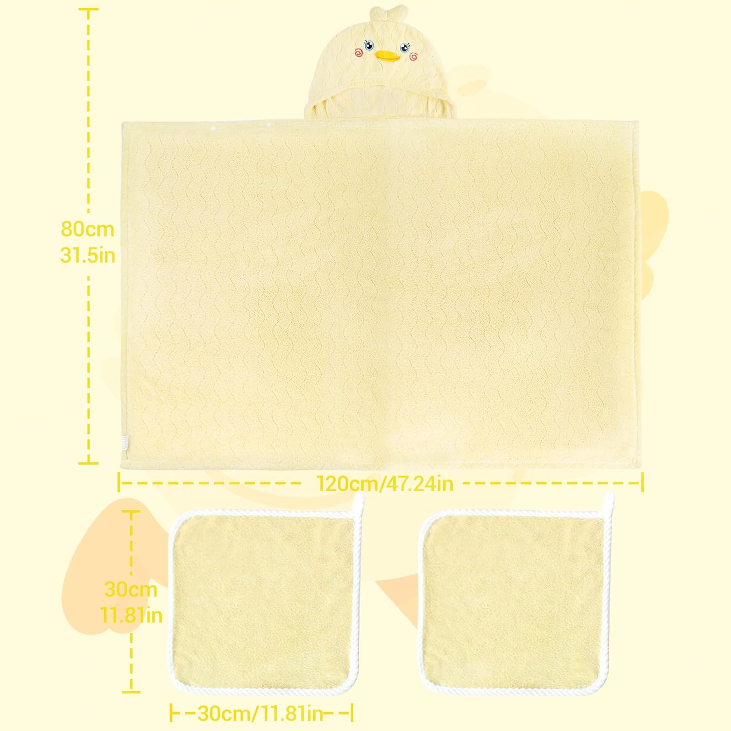 UNEEDE Yellow Duck Bath Hooded Towel for Kids,Extra Soft and Fast Drying Poncho for Toddlers Age 3-10,Kids Beach Hooded Towel Polyester Size 31 x 47 in,Machine Washable Poncho for Bath Beach Pool