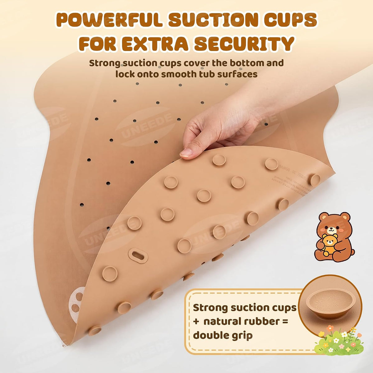 Non Slip Bathtub Mat for Kids Natural Rubber Toddler Bath Mat with 126 Suction Cups and 43 Drainage Holes, Soft Machine Washable Bathroom Essentials