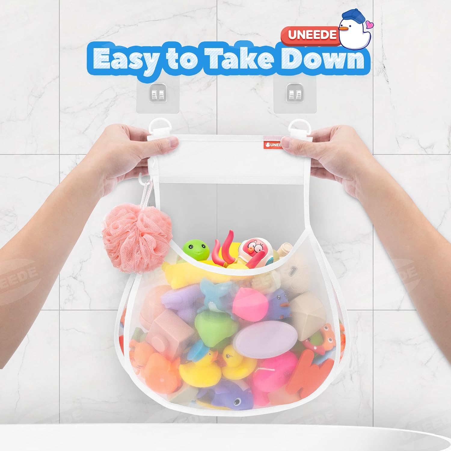 UNEEDE Wall Mounted Bath Toy Storage Holder,2 Gallons Bathtub Toy Storage Organizer,Mesh Shower Caddy For Bathtub Toy Organizer And Storage,Quick Dry Bath Toy Organizer,Bath Toy Holder