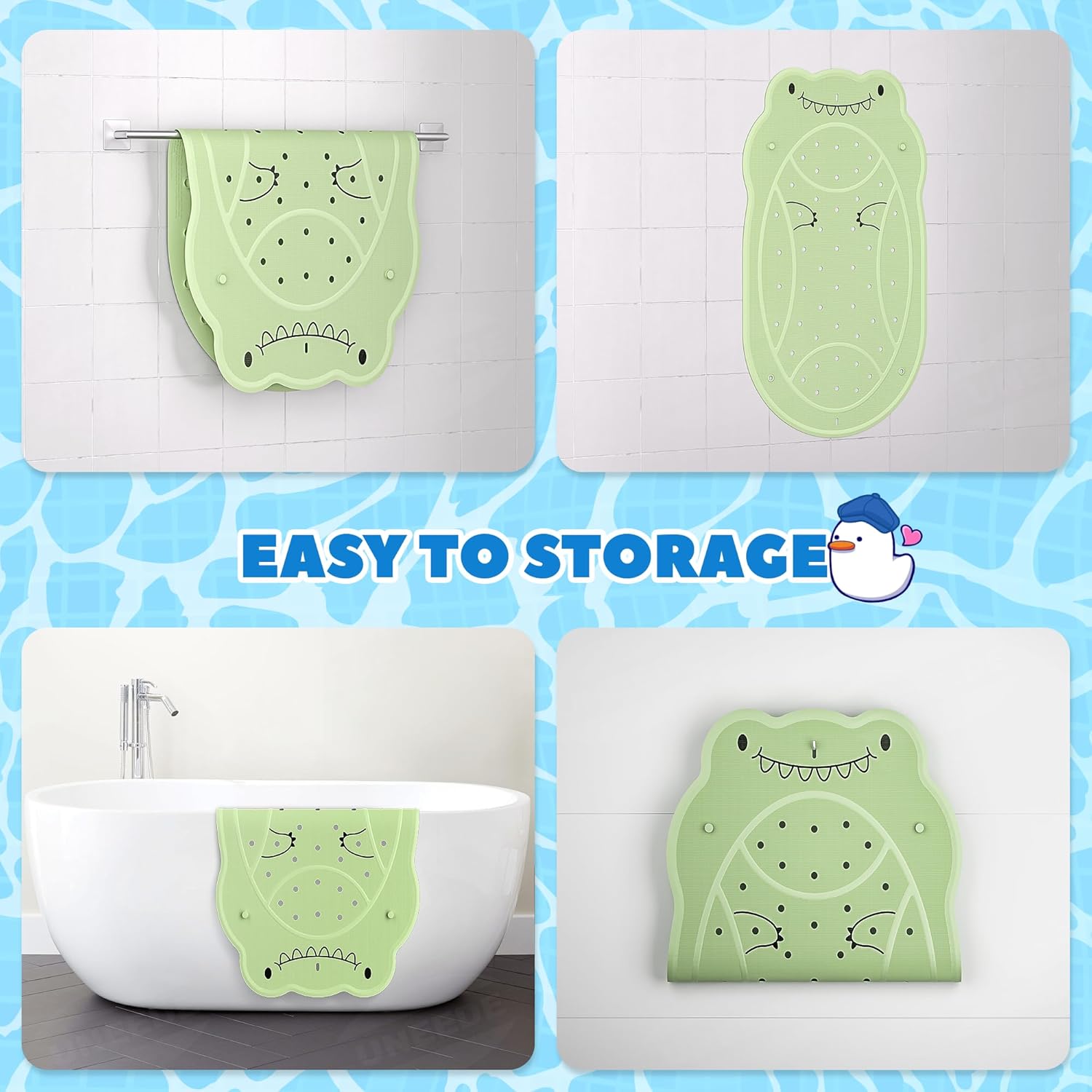 UNEEDE Dinosaur Kids Bathtub Mat - Extra Thick Rubber Shower Mat for Toddlers, 30"x18" Bath Mat with 100+ Suction Cups, Machine Washable Tub Pad for Babies & Children's Bath Time Comfort