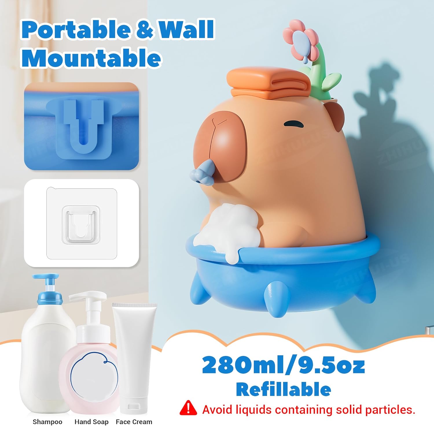 UNEEDE Capybara Soap Dispenser, Automatic Touchless Foaming with Advanced Sensor, IP7 Waterproof, Portable & Wall Mount Rechargeable, 9.5oz/280ml, Cute Soft Silicone Design for Bathroom, Decor Gifts