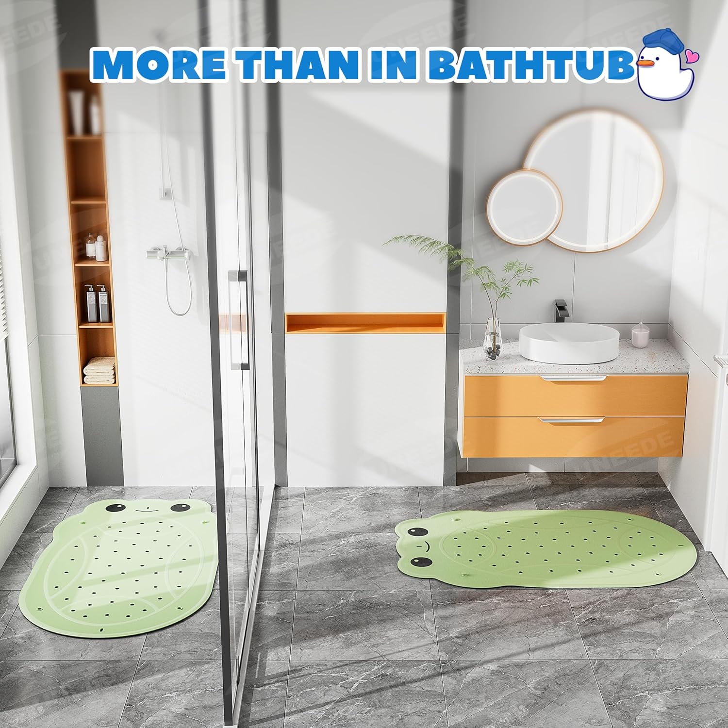 UNEEDE Green Frog Kids Bathtub Mat Non Slip Shower Mat for Toddlers, Washable Anti Slip Tub Surface, Soft Rubber Mat for Bathtub Shower, Waterproof Bathtub Essentials for Children