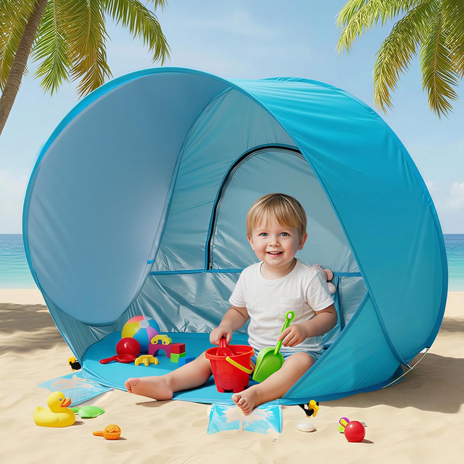Baby Beach Tent Extra Large Pop Up Baby Tent with UV Protection - Spacious Family Sun Shelter for Parent & Child, Portable Beach Essentials (Blue, 53.1" x 36.6" x 37.4")