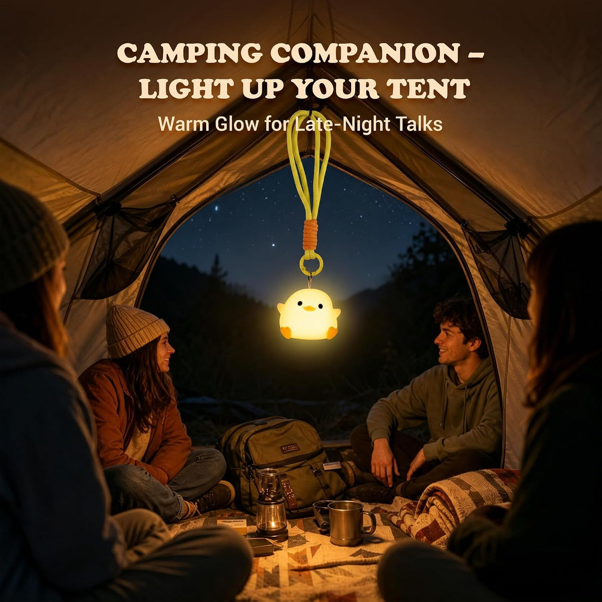 Mini Duck Night Light with Lanyard, 8 Color Changing Rechargeable Portable Mini Night Light for Kids, Soft Silicone Duck Squishy Cute Lamp for Bedroom & Camping, Gifts