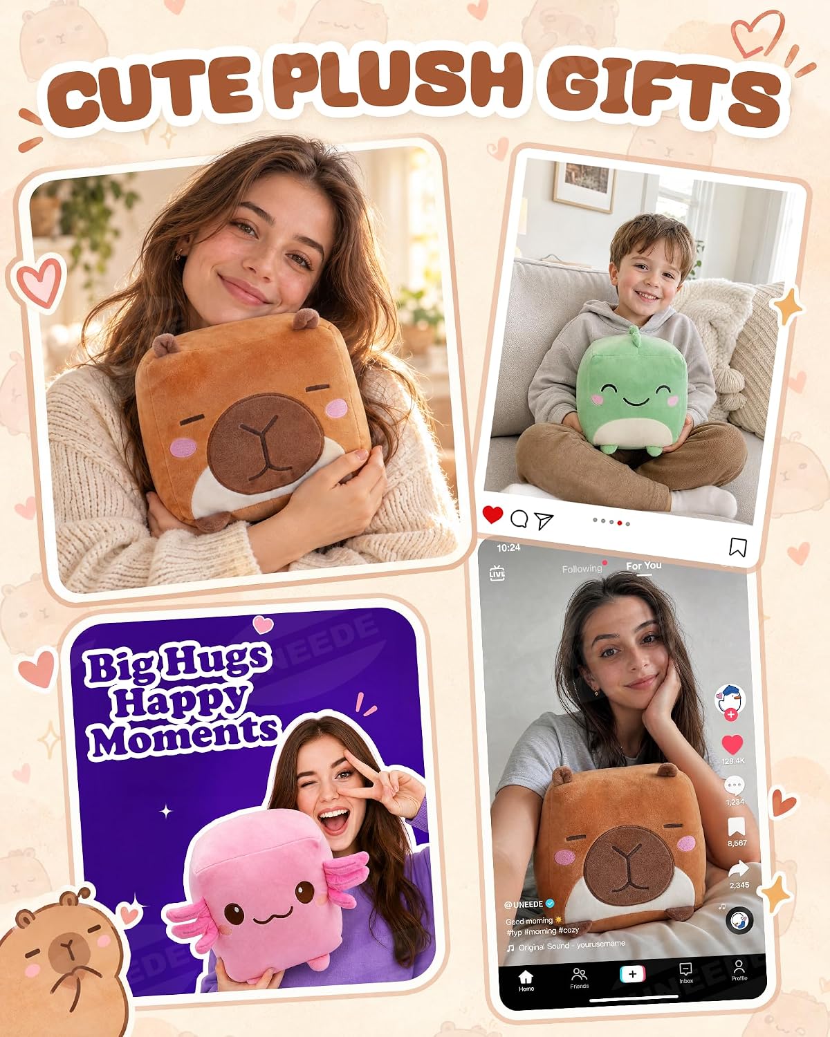 Capybara Plush, 7.87-Inch Cute Brown Cube Stuffed Animal for Adults Soft Capybara Plushie for Cozy Nights, Dorm Decor and Desk Setups,Gift for College Students and Plush Lovers