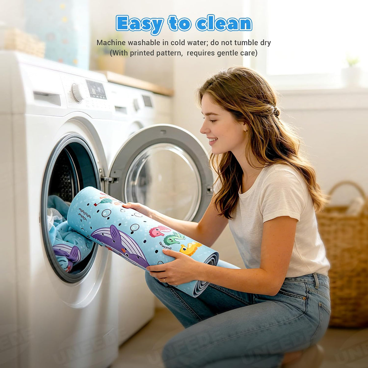 Baby Bathtub Mat Non Slip, 40''x16'' Marine Life Bath Mat for Tub 200 Suction Cups & 176 Drain Holes, Machine Washable, Quick Dry Shower Mat for Kids Bath Essentials, BPA Free, Ocean Pattern