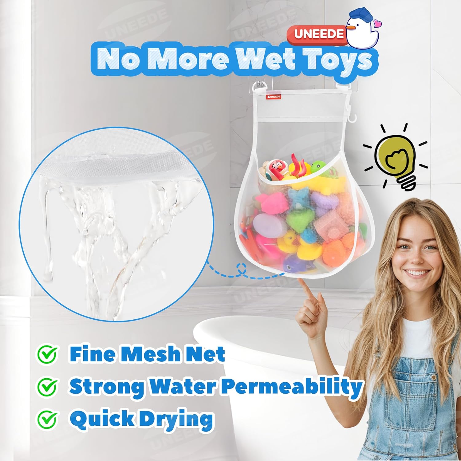 UNEEDE Wall Mounted Bath Toy Storage Holder,2 Gallons Bathtub Toy Storage Organizer,Mesh Shower Caddy For Bathtub Toy Organizer And Storage,Quick Dry Bath Toy Organizer,Bath Toy Holder