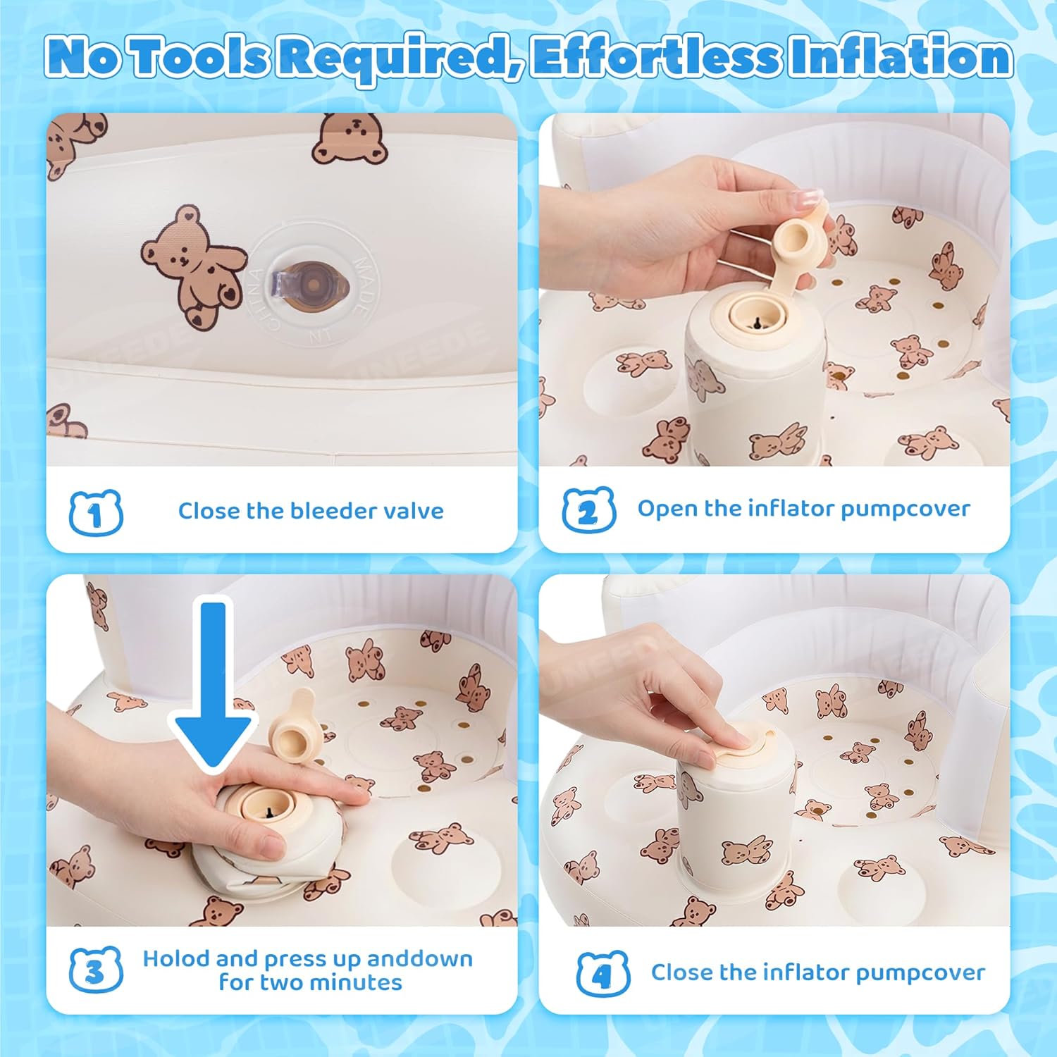 UNEEDE Inflatable Baby Seat for 3 Months & Up, Infant Floor Chair for Sitting Up with Built in Air Pump, Lightweight Travel Baby Bath Seat for Home, Camping, Beach & Outdoor