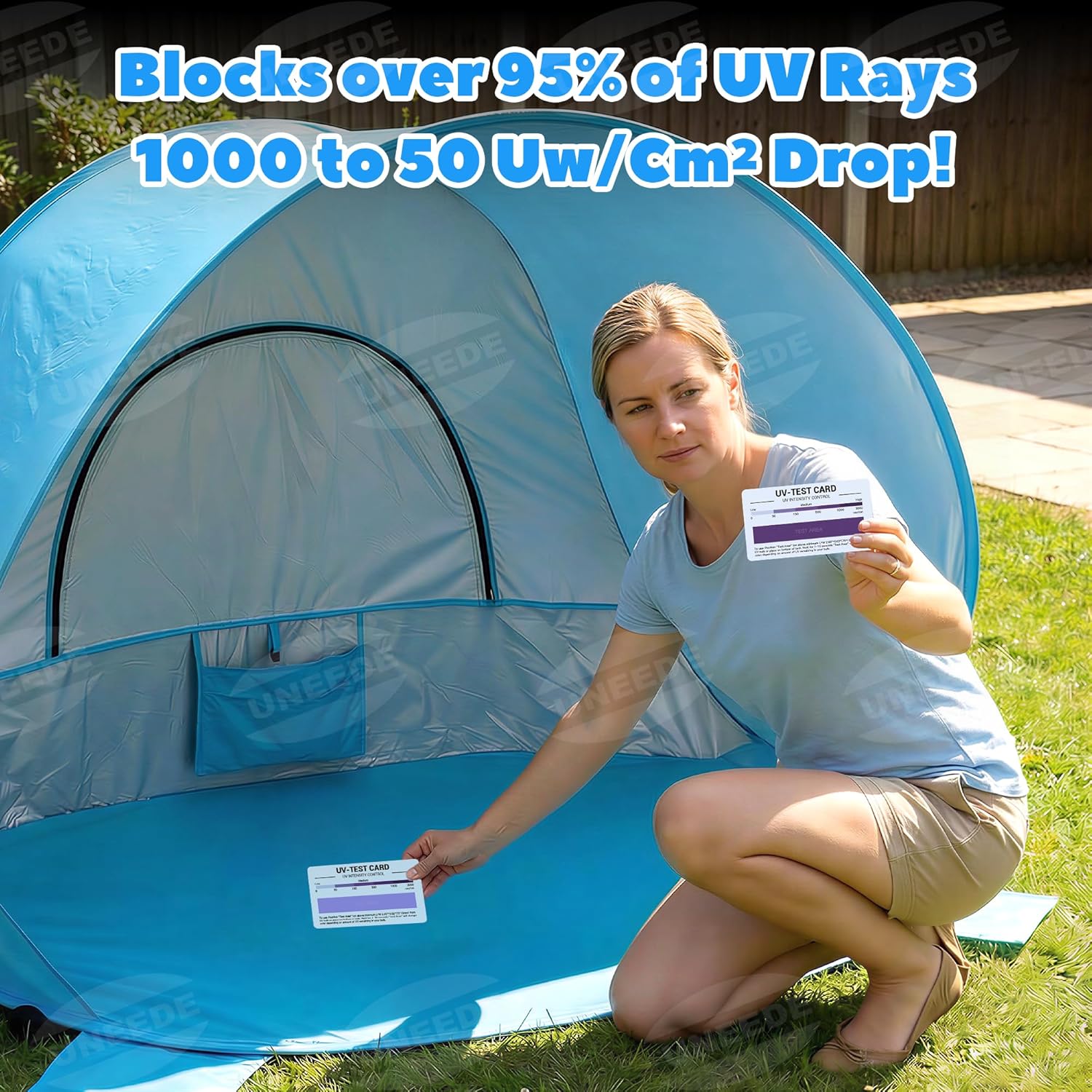 Baby Beach Tent Extra Large Pop Up Baby Tent with UV Protection - Spacious Family Sun Shelter for Parent & Child, Portable Beach Essentials (Blue, 53.1" x 36.6" x 37.4")