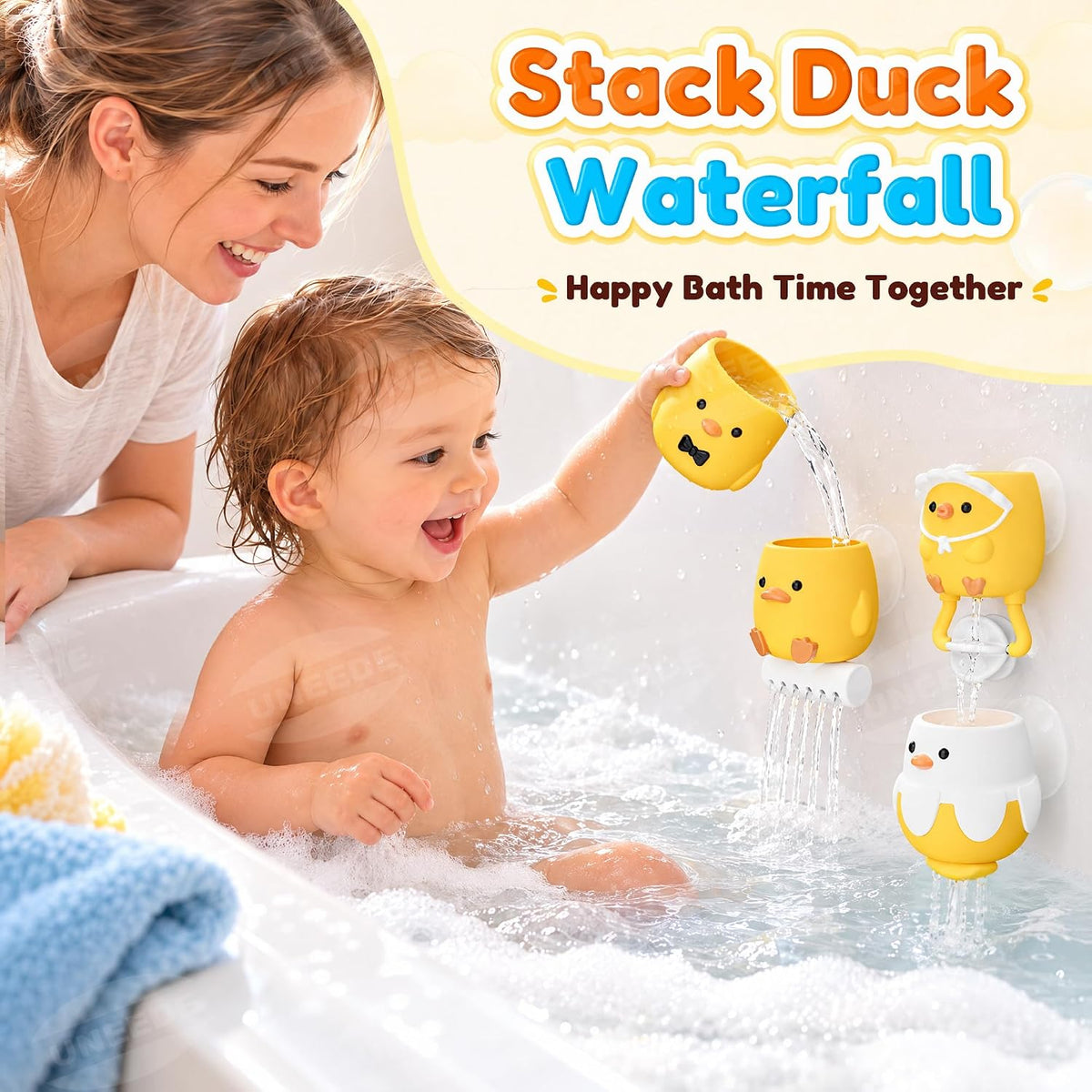Silicone Bath Pouring Toys for Babies 3+ Months, 4-Piece Animal Set Pour & Play Waterfall Toy Set with Suction Cups, Soft Silicone Bathtub Toys for Infant Toddler