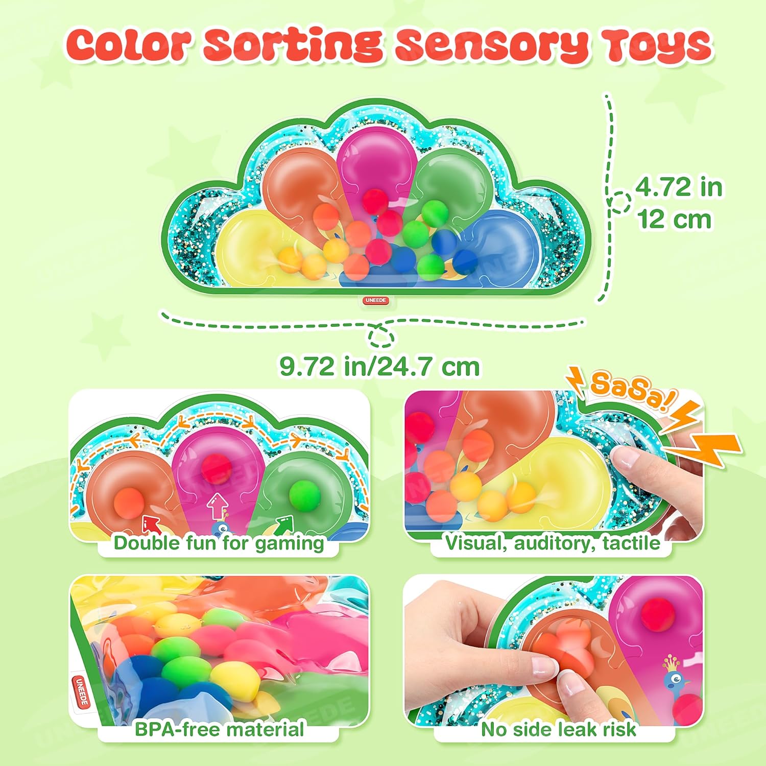UNEEDE 2 in 1 Color Sorting Sensory Toys,Fine Motor Skills Fidget Toys,Color Matching Toy Toddler Sensory Toys for Kids with Autism Calm Down Corner Supplies Montessori Toys for Kids As