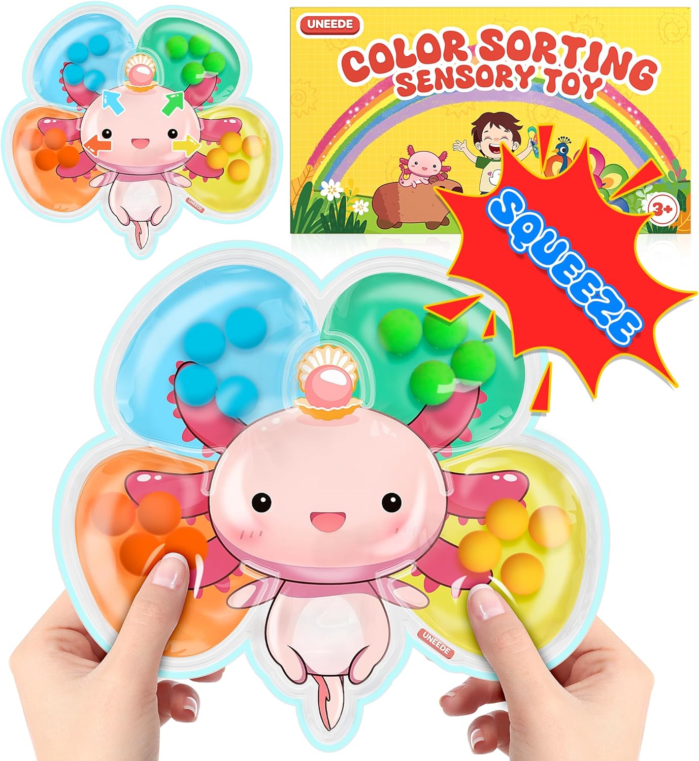 UNEEDE Axolotl Color Sorting Sensory Toys for Toddlers, Squishy Fidget Toys for Toddlers, Fine Motor Toys for Autistic Kids, Preschool Learning Activities Calm Down Montessori Toys
