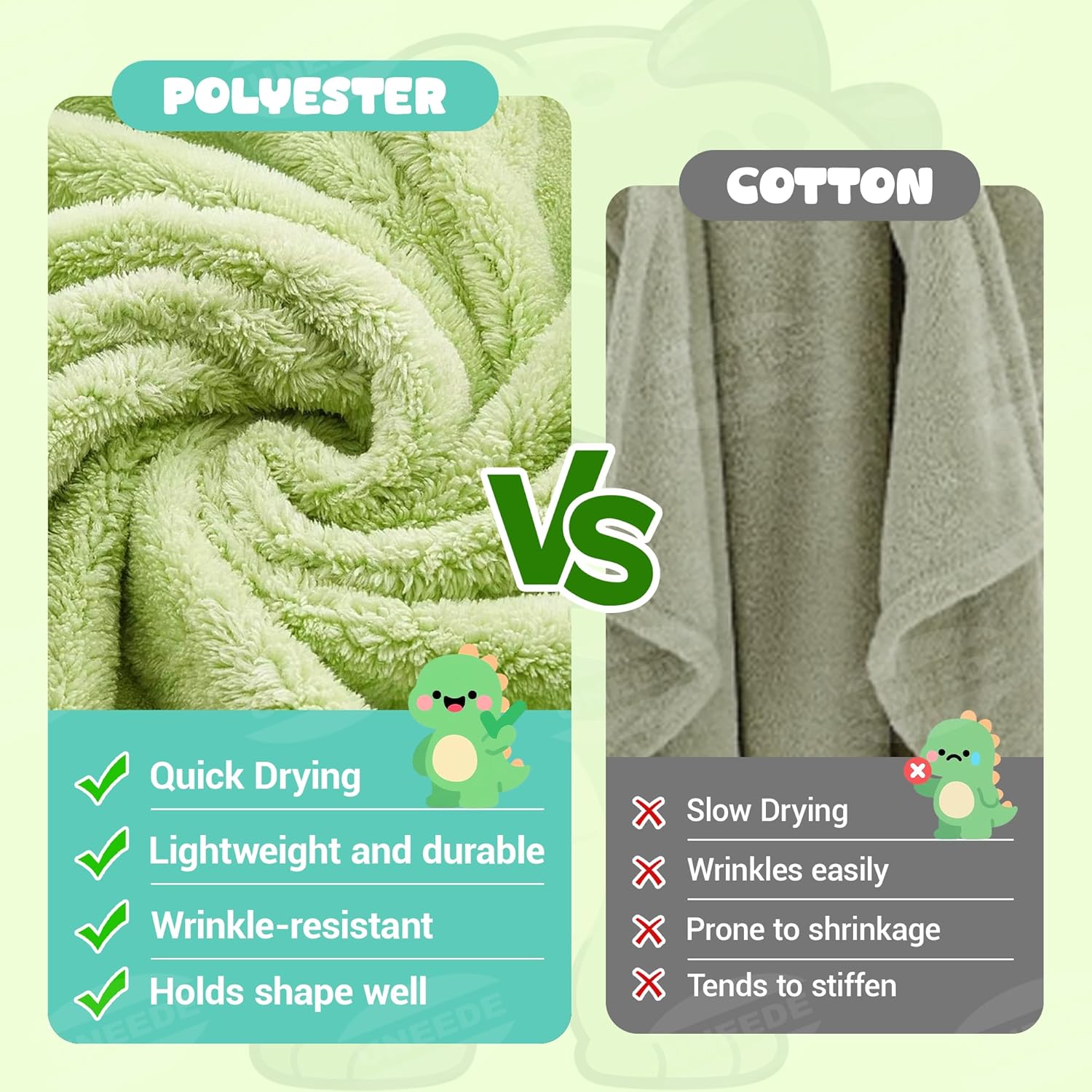 UNEEDE Green Dinosaur Bath Hooded Towel for Kids,Extra Soft and Fast Drying Poncho for Toddlers Age 3-10,Kids Beach Hooded Towel Polyester Size 31 x 47 in,Machine Washable Poncho for Bath Beach Pool