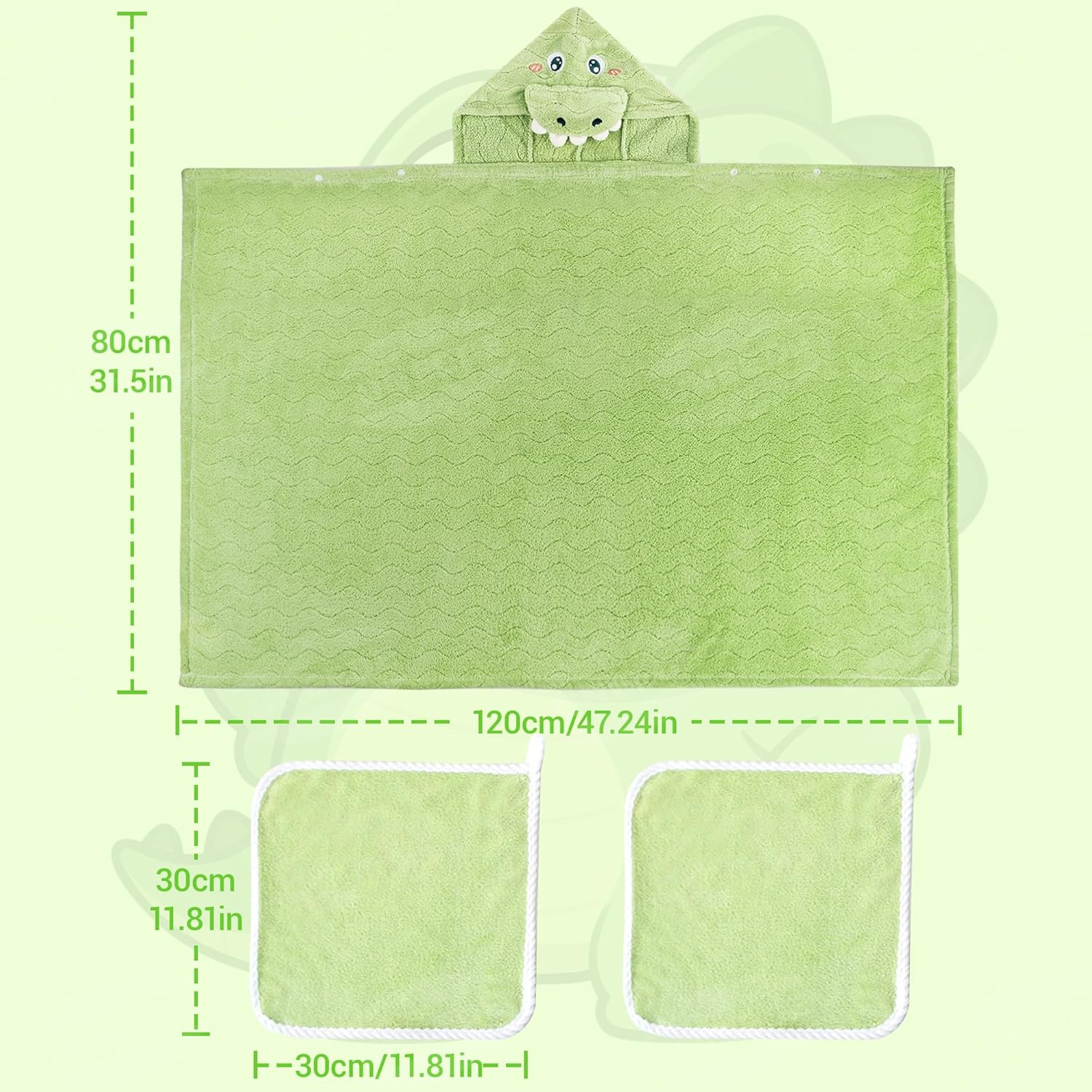 UNEEDE Green Dinosaur Bath Hooded Towel for Kids,Extra Soft and Fast Drying Poncho for Toddlers Age 3-10,Kids Beach Hooded Towel Polyester Size 31 x 47 in,Machine Washable Poncho for Bath Beach Pool