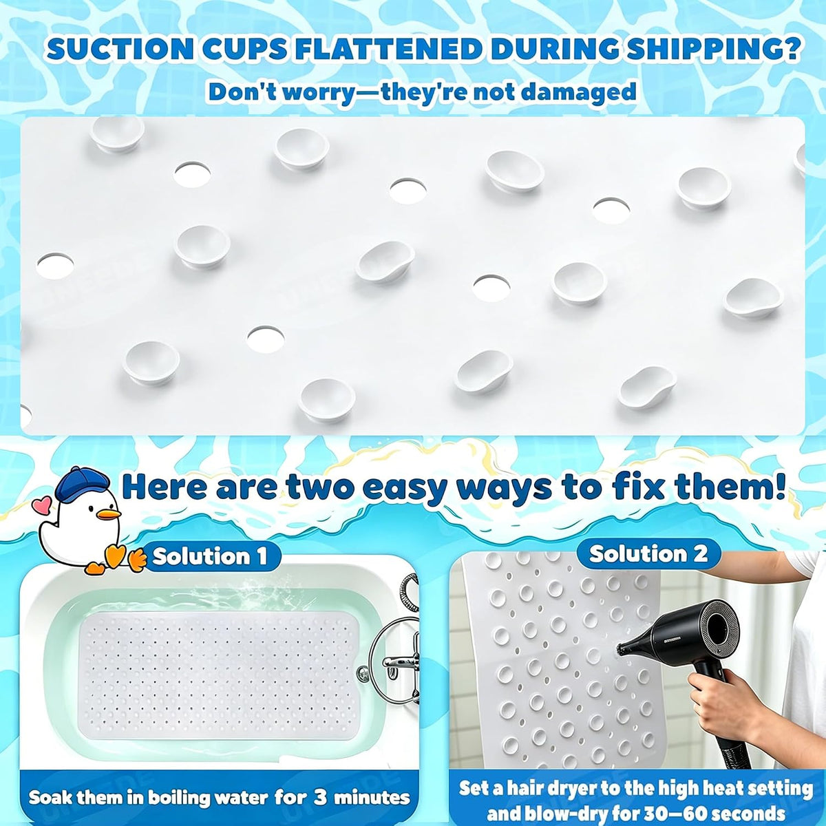 Baby Bathtub Mat Non Slip, 40''x16'' Marine Life Bath Mat for Tub 200 Suction Cups & 176 Drain Holes, Machine Washable, Quick Dry Shower Mat for Kids Bath Essentials, BPA Free, Ocean Pattern