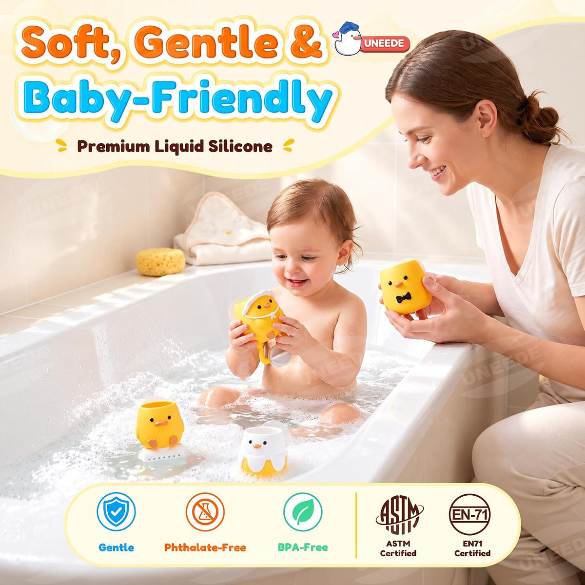 Silicone Bath Pouring Toys for Babies 3+ Months, 4-Piece Animal Set Pour & Play Waterfall Toy Set with Suction Cups, Soft Silicone Bathtub Toys for Infant Toddler