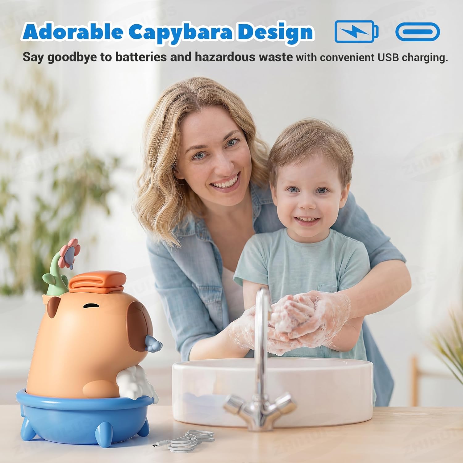 UNEEDE Capybara Soap Dispenser, Automatic Touchless Foaming with Advanced Sensor, IP7 Waterproof, Portable & Wall Mount Rechargeable, 9.5oz/280ml, Cute Soft Silicone Design for Bathroom, Decor Gifts