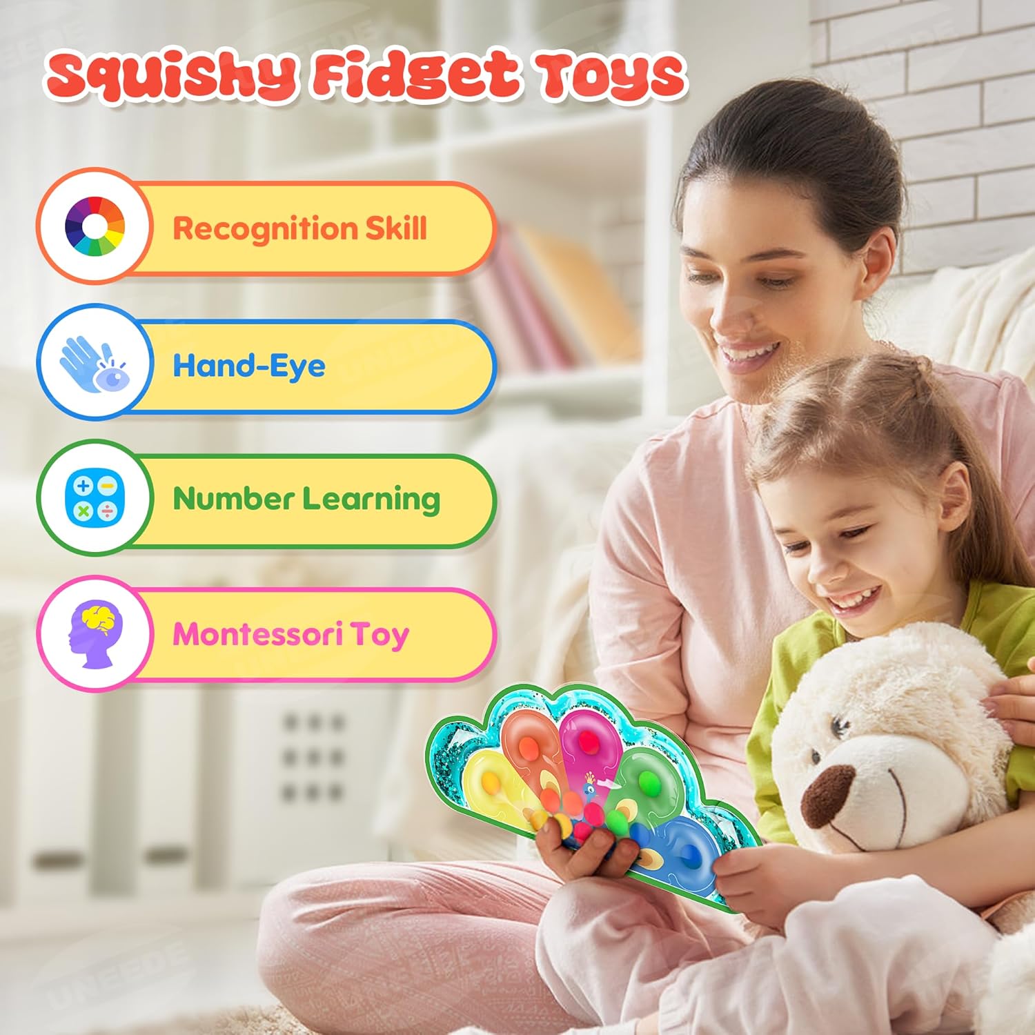 UNEEDE 2 in 1 Color Sorting Sensory Toys,Fine Motor Skills Fidget Toys,Color Matching Toy Toddler Sensory Toys for Kids with Autism Calm Down Corner Supplies Montessori Toys for Kids As