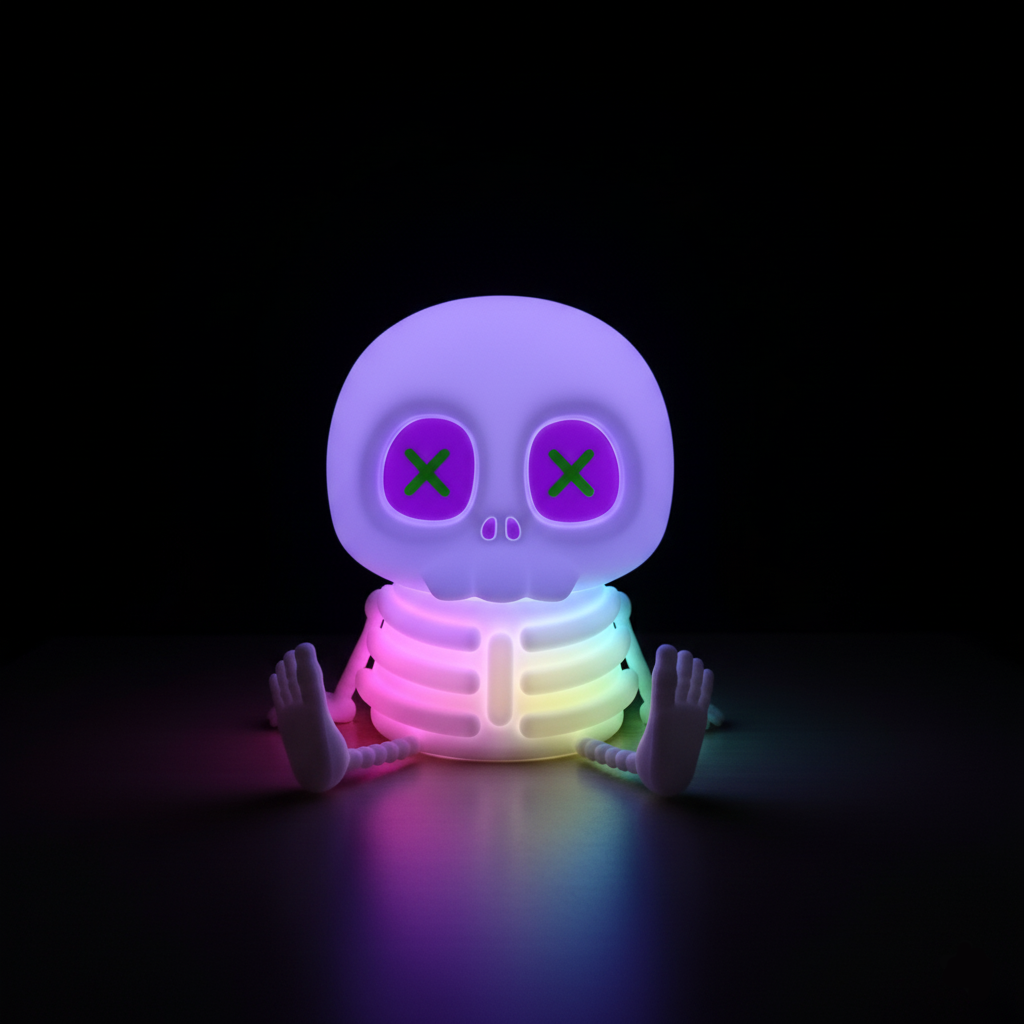 UNEEDE Squishy Skeleton Night Light, Super Cute Skull Silicone Lamp, Funny Ghostly Friend Lamp, Stress-Relief Silicone Body, USB Rechargeable