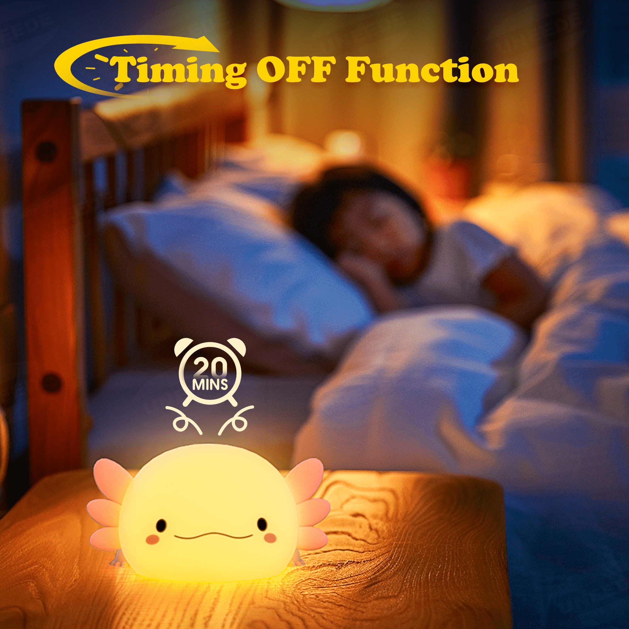 UNEEDE Cute Axolotl Night Light,Axolotl Light,Animal Silicone Nursery Night Lamp,Touch Control Nightlights,USB Rechargeable