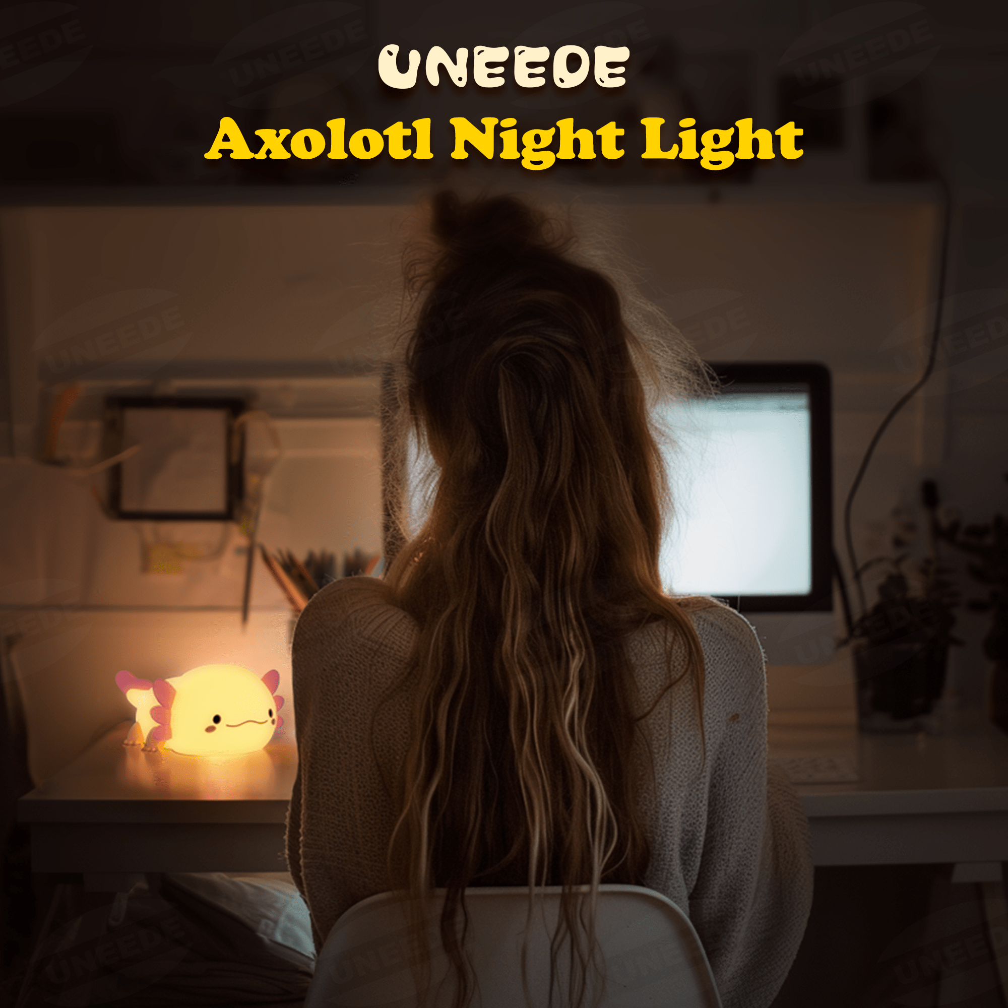 UNEEDE Cute Axolotl Night Light,Axolotl Light,Animal Silicone Nursery Night Lamp,Touch Control Nightlights,USB Rechargeable