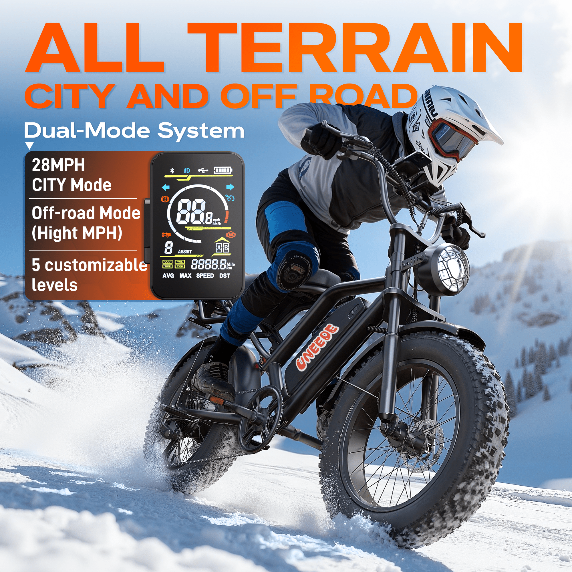 UNEEDE BK20 Fat Tire Electric Dirt Bike for Adults 48V 18AH Battery 1500W Brushless Motor-US