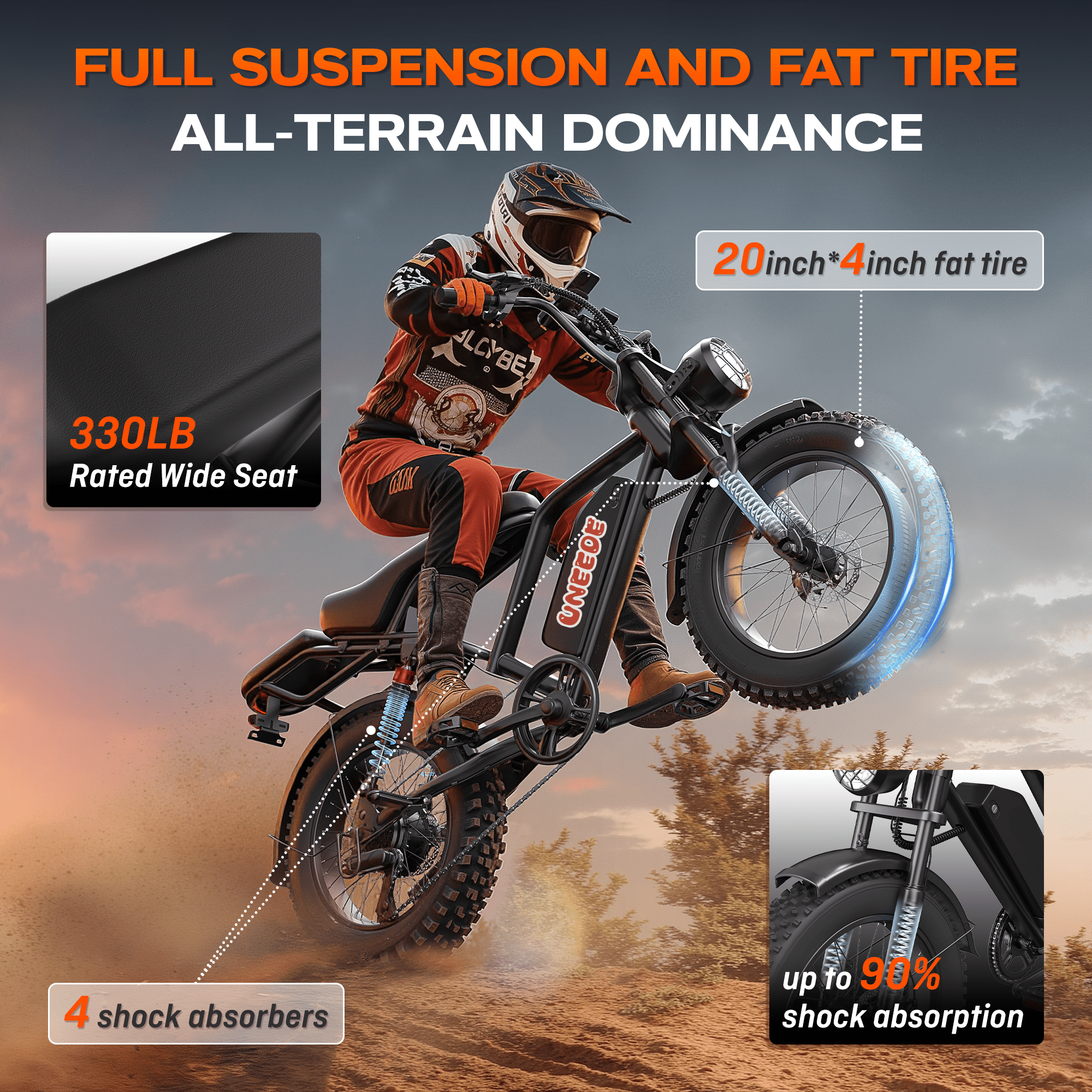 UNEEDE BK20 Fat Tire Electric Dirt Bike for Adults 48V 18AH Battery 1500W Brushless Motor-US