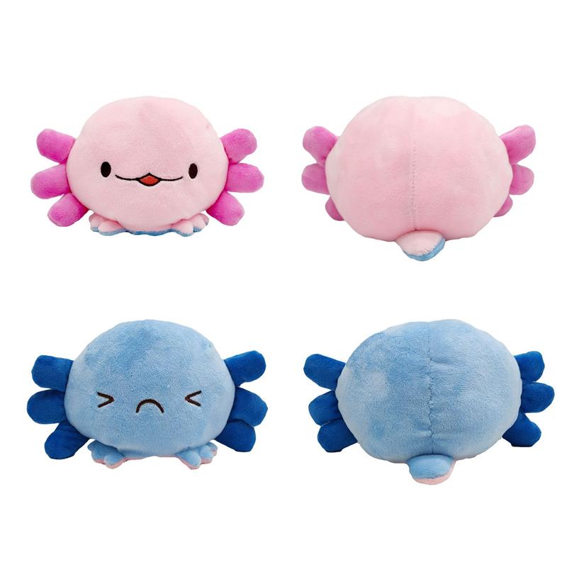 Uneede Reversible Axolotl Plushie Pink&Blue Cute Sensory Fidget Stuffed Animals That Show Your Mood 4 inch