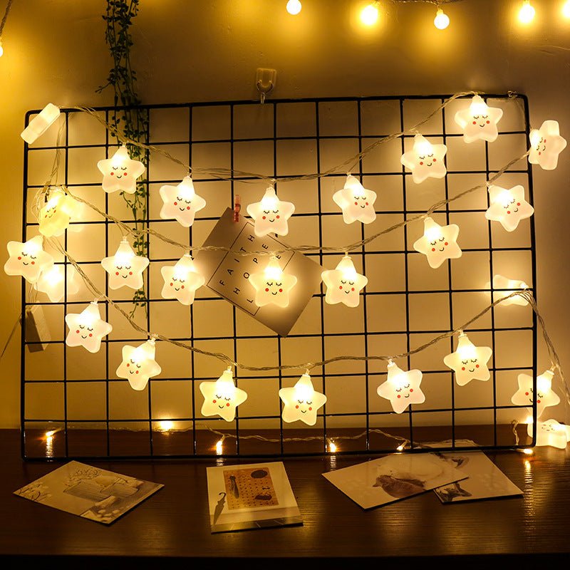 LED Smiley Stars Cute Light String, Decorative Lights for Girls' Room, AA battery