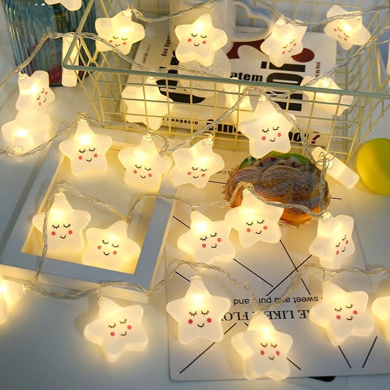 LED Smiley Stars Cute Light String, Decorative Lights for Girls' Room, AA battery